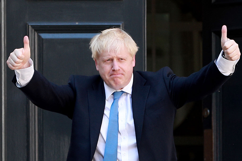 Newly elected Conservative Party leader Boris Johnson outside the Conservative Leadership Headquarters on July 23, 2019 in London after being chosen the country's next Prime Minister. (Dan Kitwood—Getty Images)