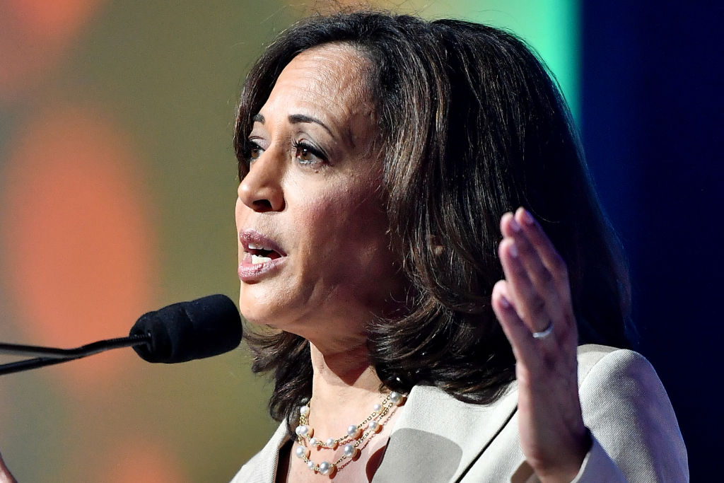 Kamala Harris speaks on stage at 2019 ESSENCE Festival Presented By Coca-Cola at Ernest N. Morial Convention Center on July 06, 2019 in New Orleans, Louisiana. (Paras Griffin&mdash;Getty Images for ESSENCE)