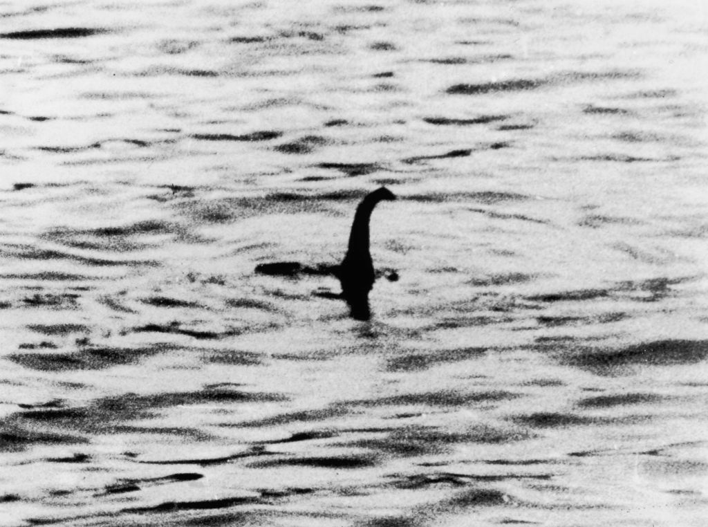 A view of the 'Loch Ness Monster,' near Inverness, Scotland, April 19, 1934. The photograph, one of two pictures known as the 'surgeon's photographs,' was allegedly taken by Colonel Robert Kenneth Wilson, though it was later exposed as a hoax. (Keystone—Getty Images)