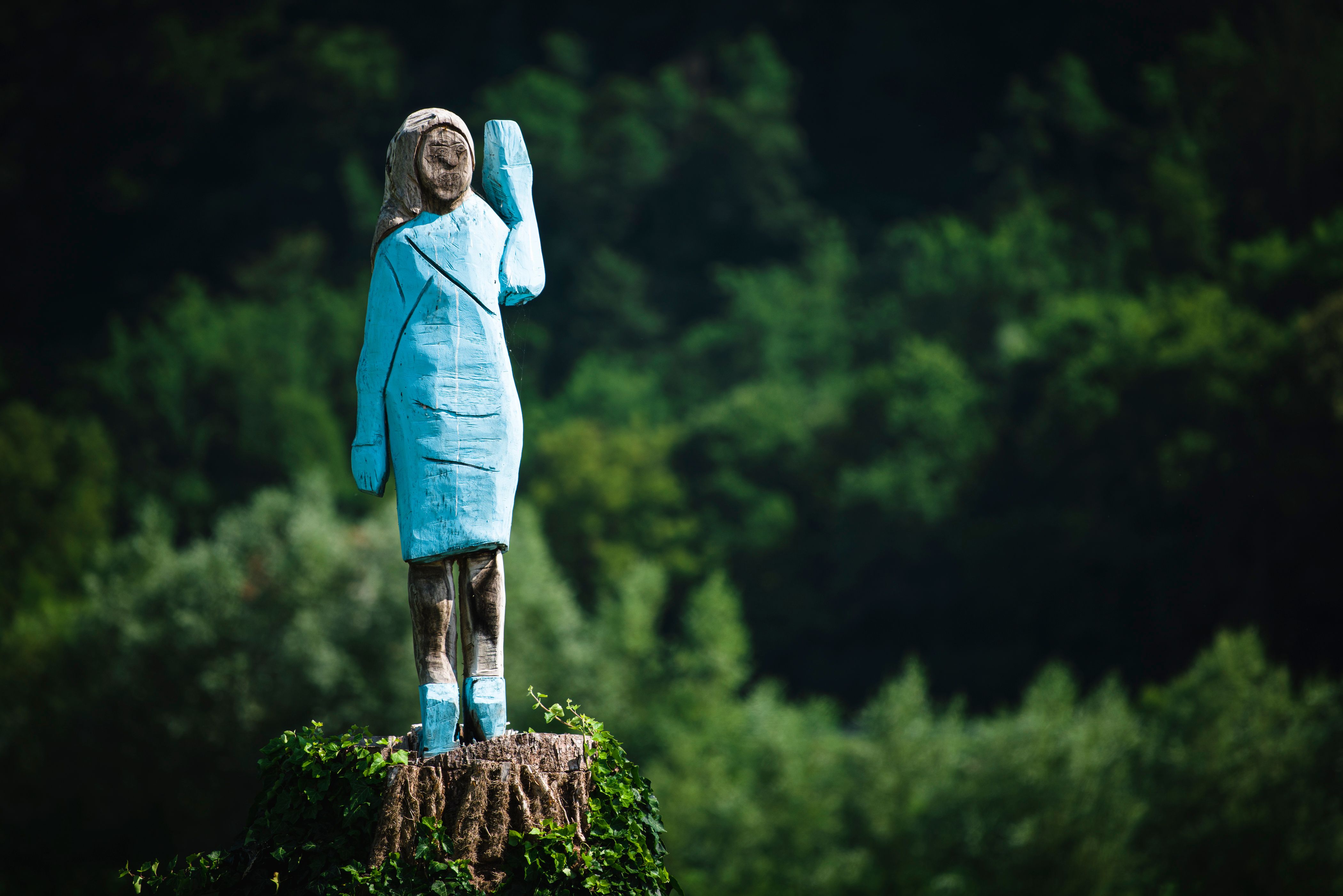 A picture taken on July 5, 2019 shows what conceptual artist Ales 'Maxi' Zupevc claims is the first ever monument of Melania Trump, set in the fields near town of Sevnica, the First Lady's hometown. (JURE MAKOVEC—AFP/Getty Images)