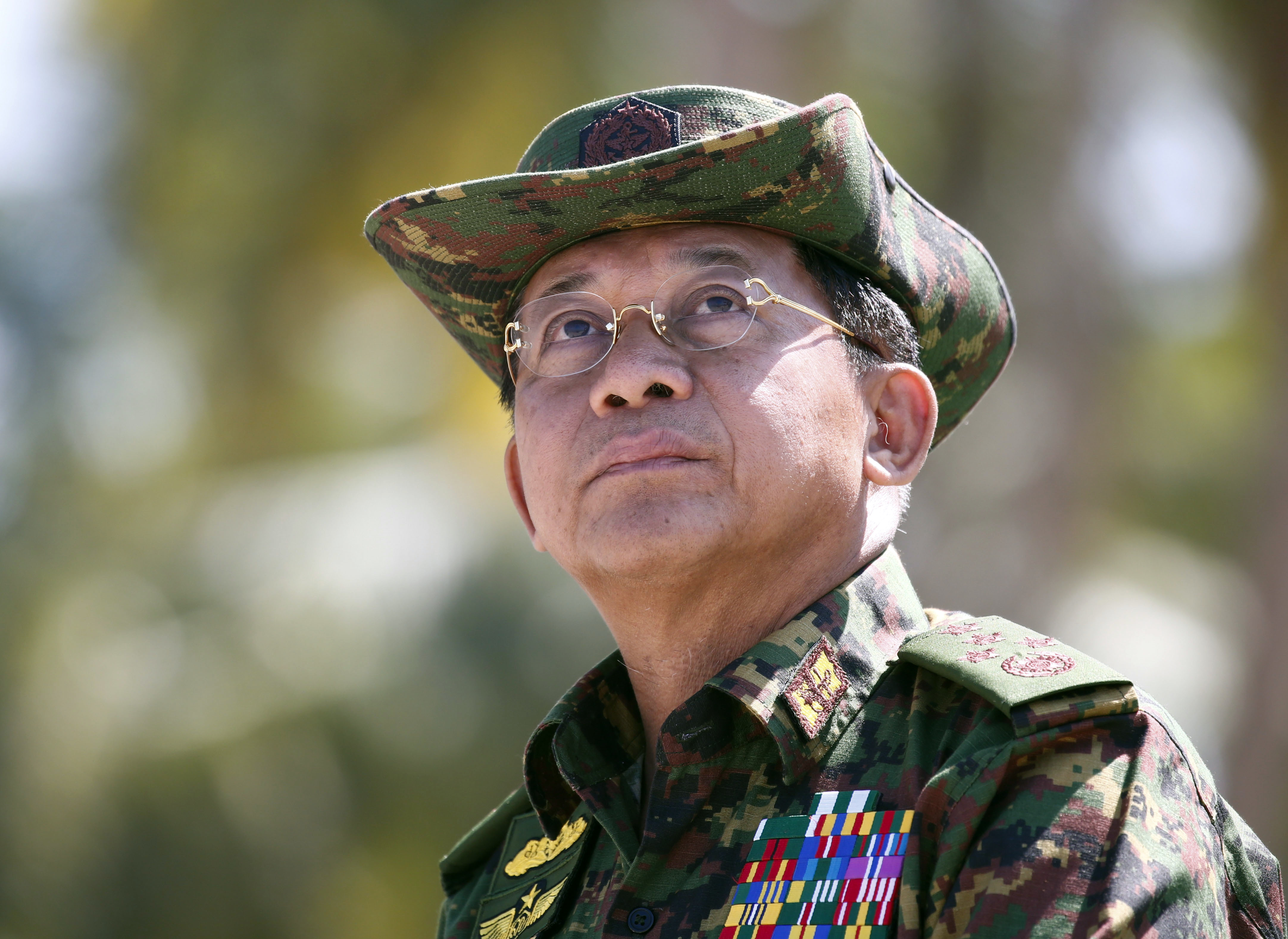 Myanmar military Commander-in-Chief Senior General Min Aung Hlaing in Ayeyarwaddy delta region, Myanmar on Feb. 3, 2018. (Lynn Bo Bo&mdash;AP)