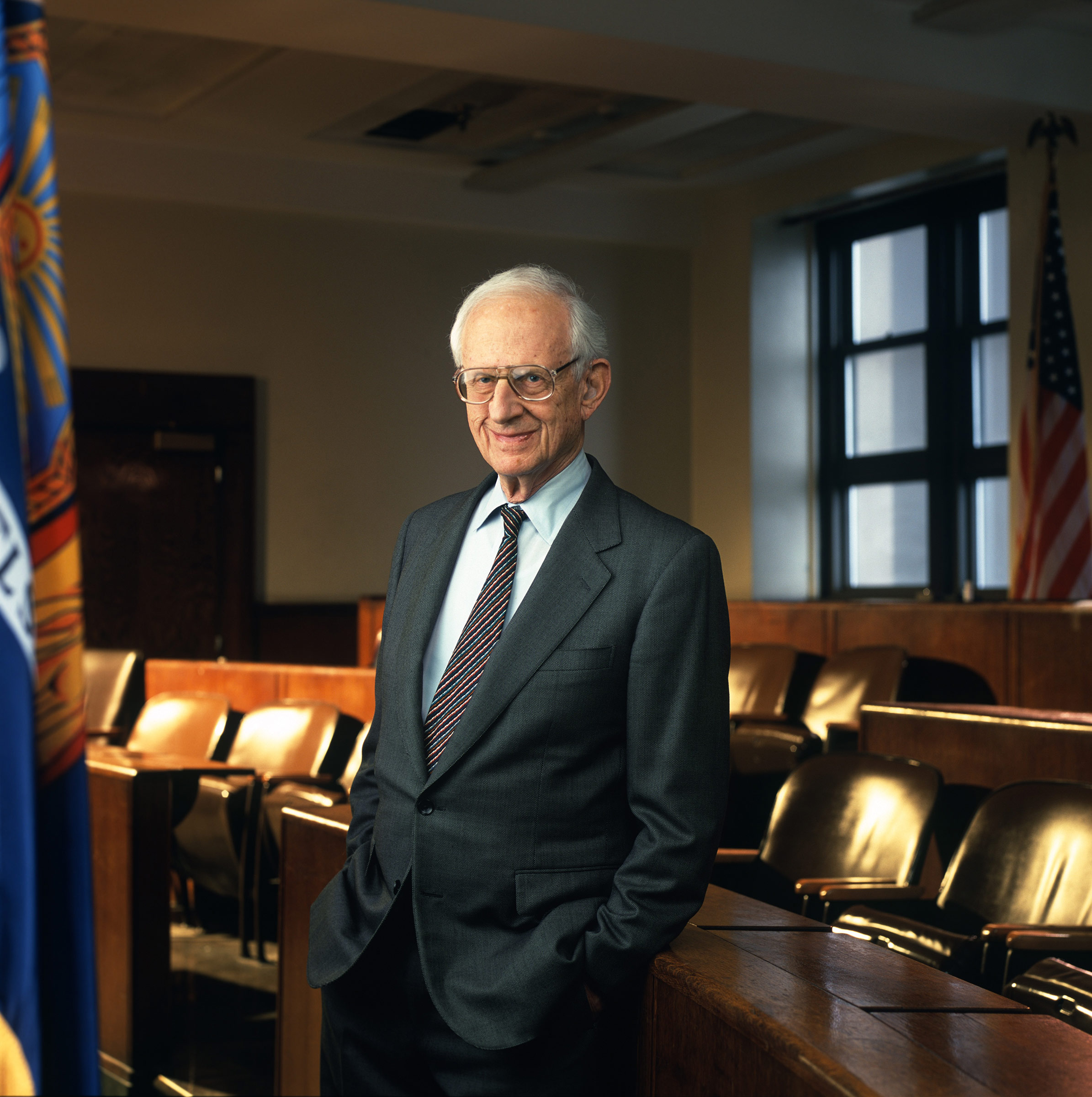 Morgenthau, the longest-serving Manhattan district attorney, poses for a portrait in a New York City courtroom on April 26, 2000.