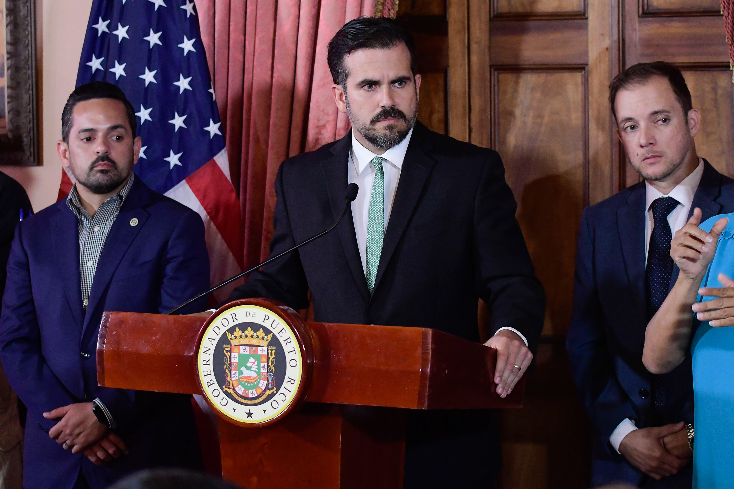 Governor Rosselló at a press conference on his administration’s scandal on July 16. (Carlos Giusti—AP)