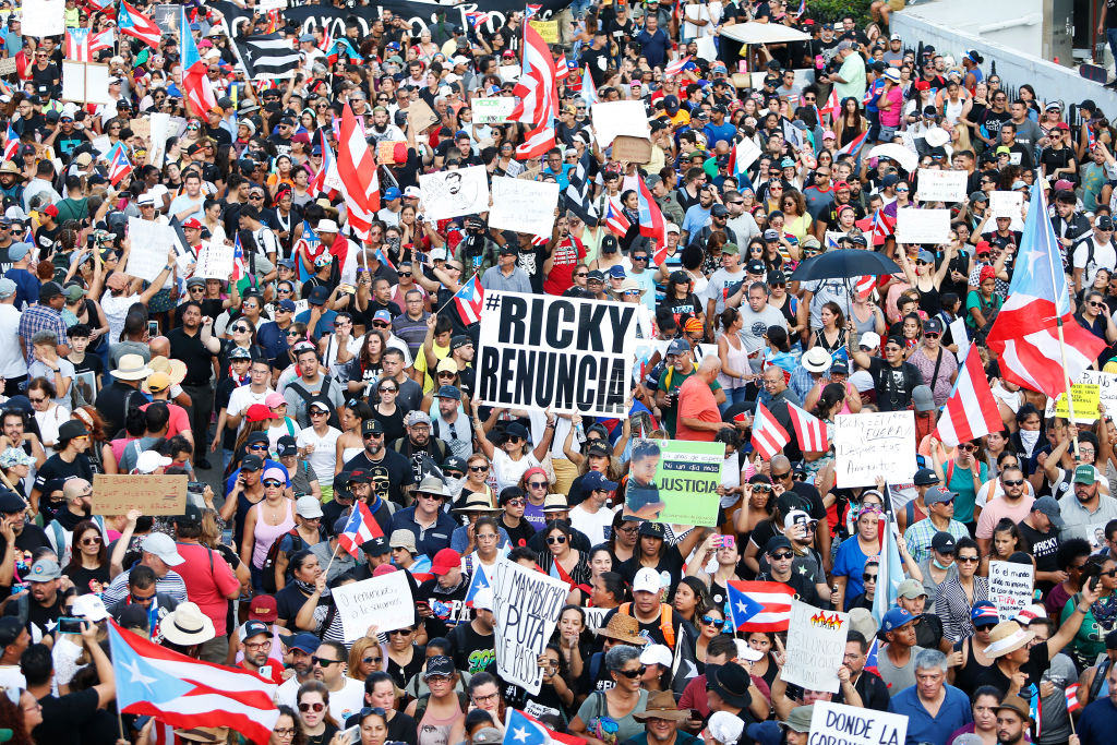 Thousands of demonstrators protest against Ricardo Rossello, the Governor of Puerto Rico July 17, 2019 in front of the Capitol Building in Old San Juan, Puerto Rico. (Jose Jimenez&mdash;Getty Images)