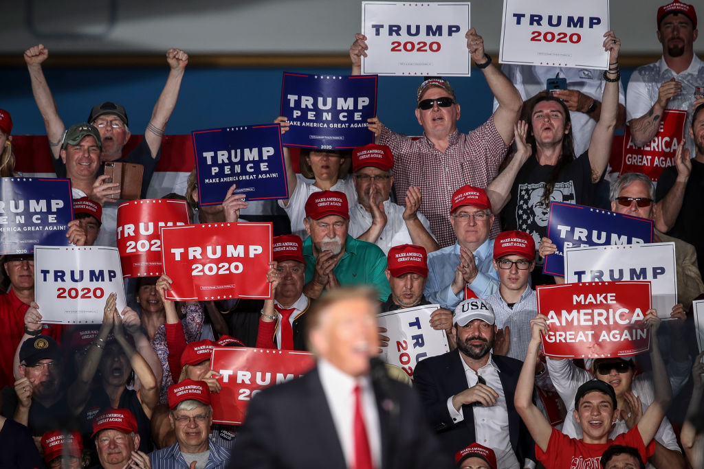 The crowd cheers as U.S. President Donald Trump speaks during a 'Make America Great Again' campaign rally at Williamsport Regional Airport, May 20, 2019 in Montoursville, Pennsylvania. (Drew Angerer—Getty Images)
