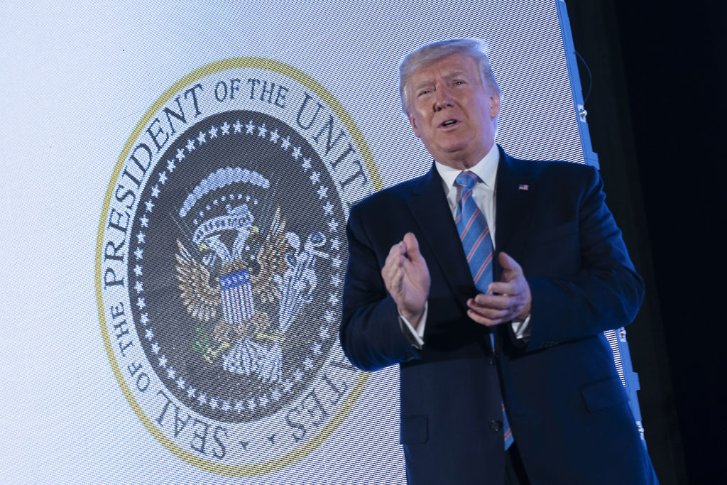 President Donald Trump speaks during a Turning Point USA conference in Washington, D.C., on July 23, 2019. (Chris Kleponis—Bloomberg/Getty Images)