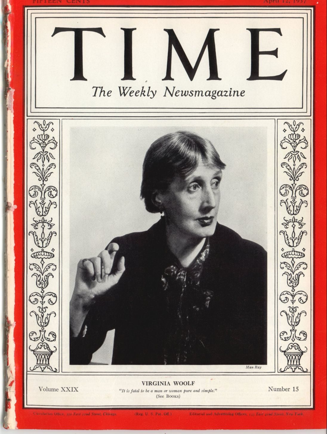 Virginia Woolf on the cover of TIME's April 12, 1937 issue (TIME)