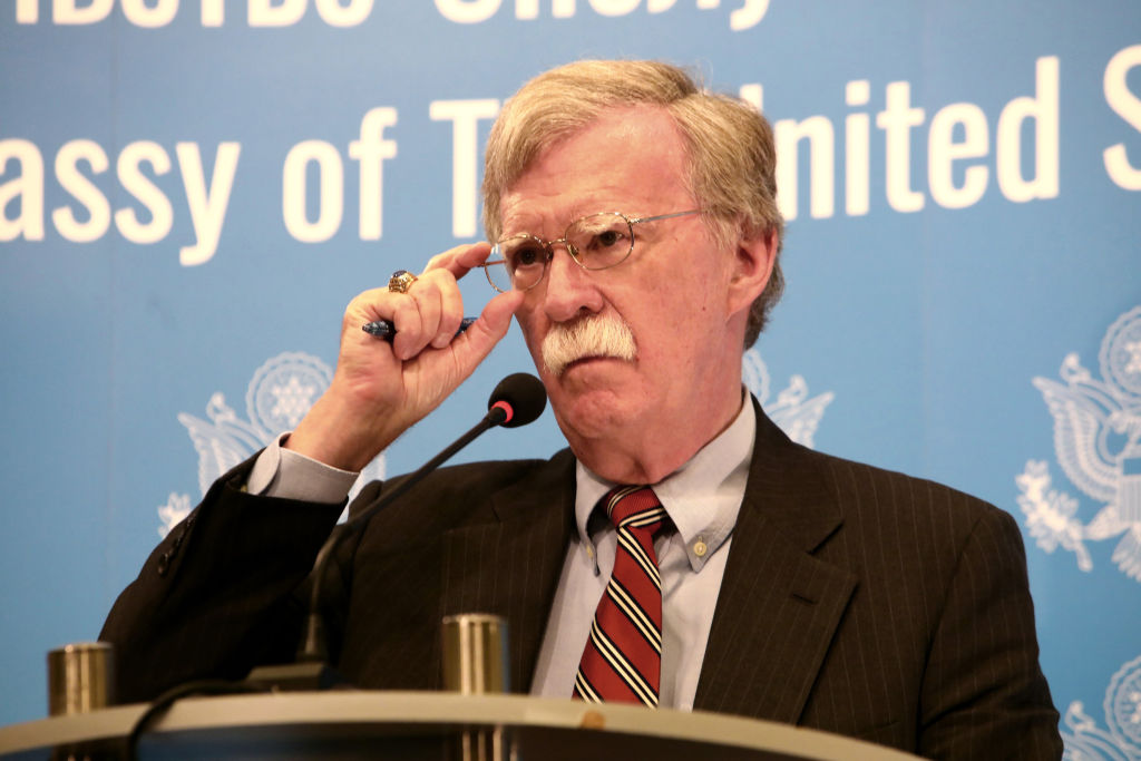 National Security Adviser of the United States John Bolton holds a news conference during his visit to Ukraine, Kiev, capital of Ukraine, August 24, 2018. (TARASOV / Barcroft Media via Getty Images)