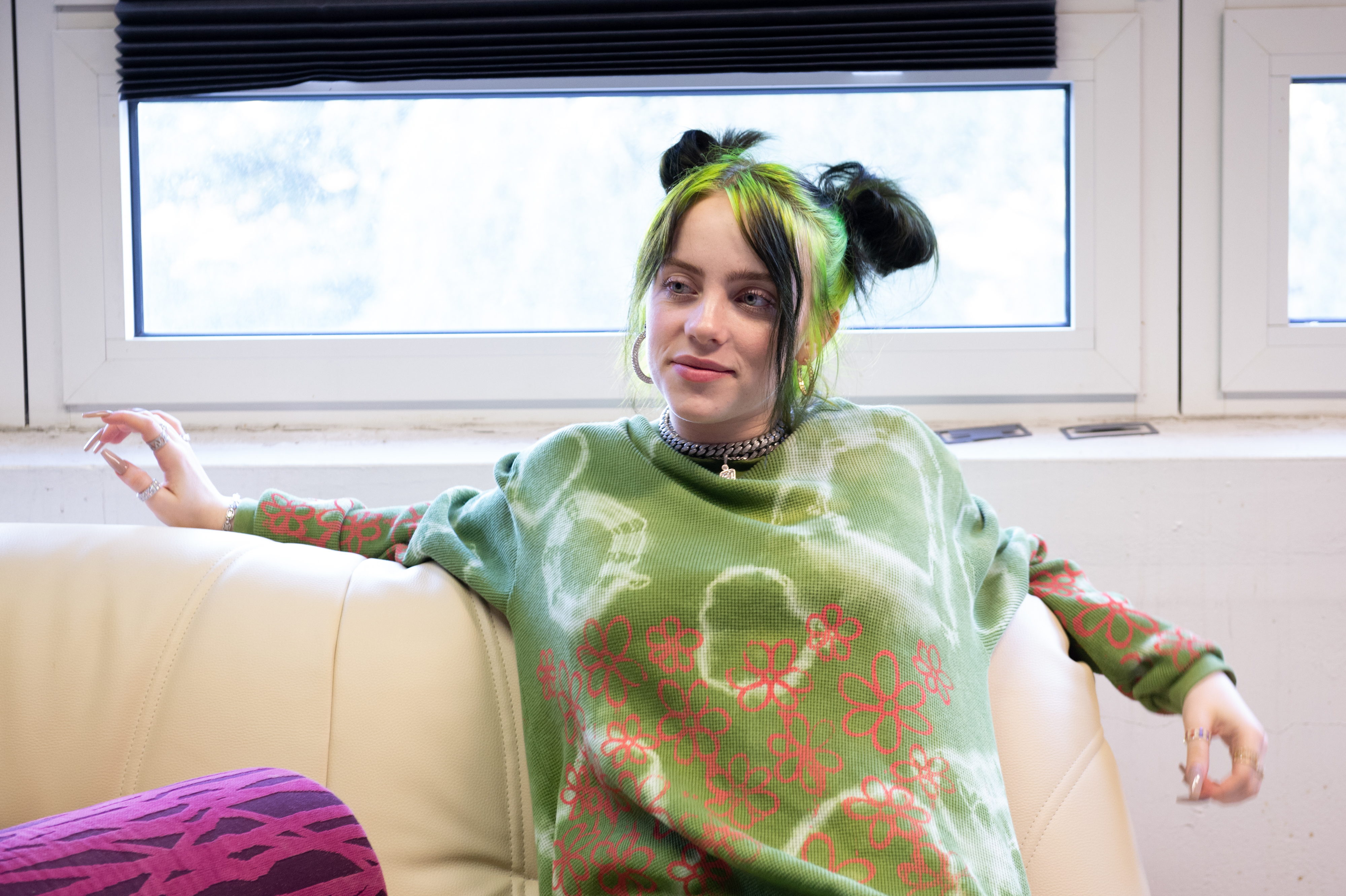 16 August 2019, Hamburg: The US-American singer Billie Eilish during an interview at the music and art festival "MS Dockville". Eilish was one of the stars at the three-day festival in the Wilhelmsburg district. Photo: Jonas Walzberg/dpa (Photo by Jonas Walzberg/picture alliance via Getty Images) (picture alliance&mdash;picture alliance via Getty Image)