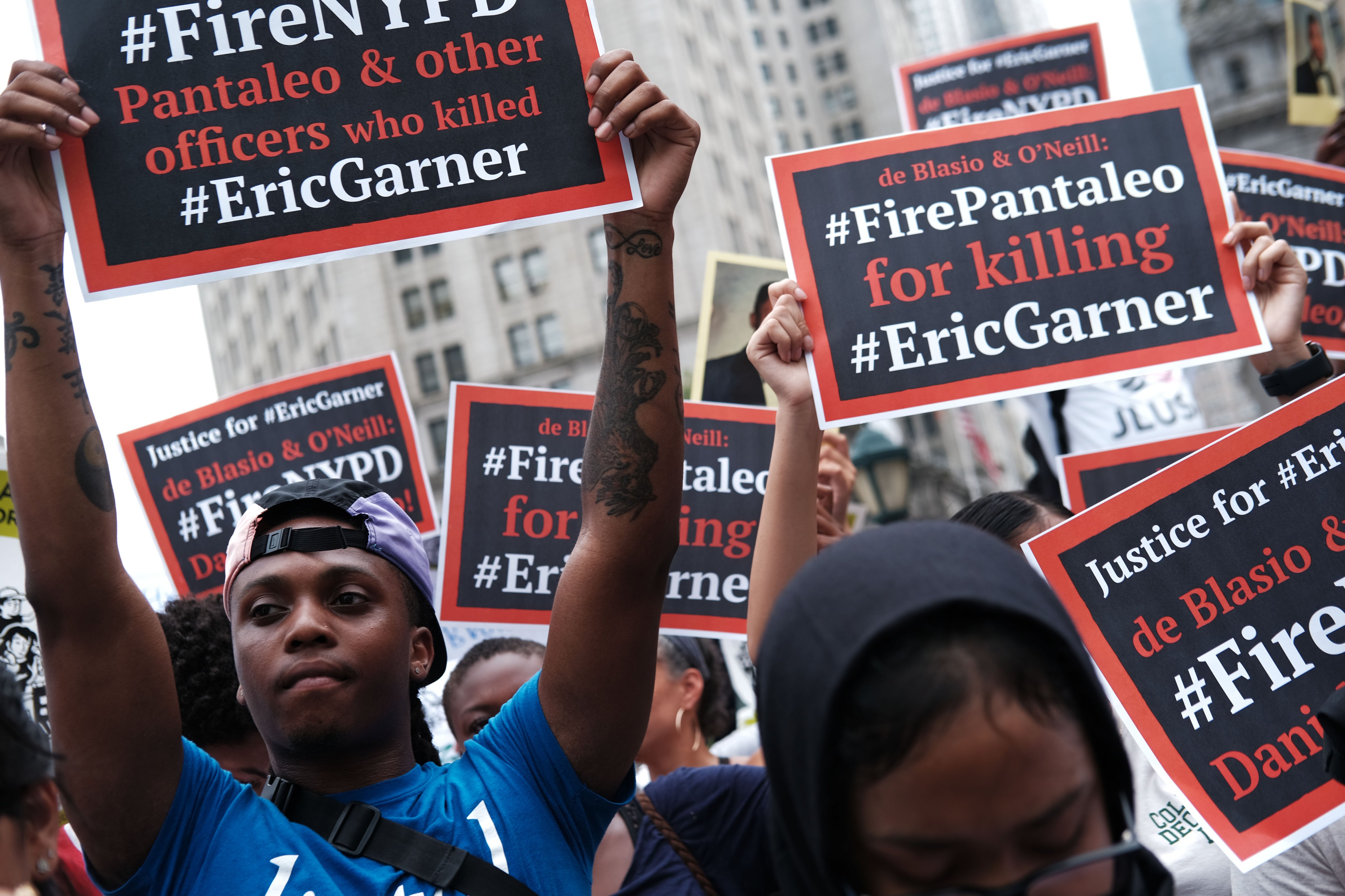 Activists participate in a protest to mark the five year anniversary of the death of Eric Garner on July 17, 2019 in New York City. (Spencer Platt—Getty Images)