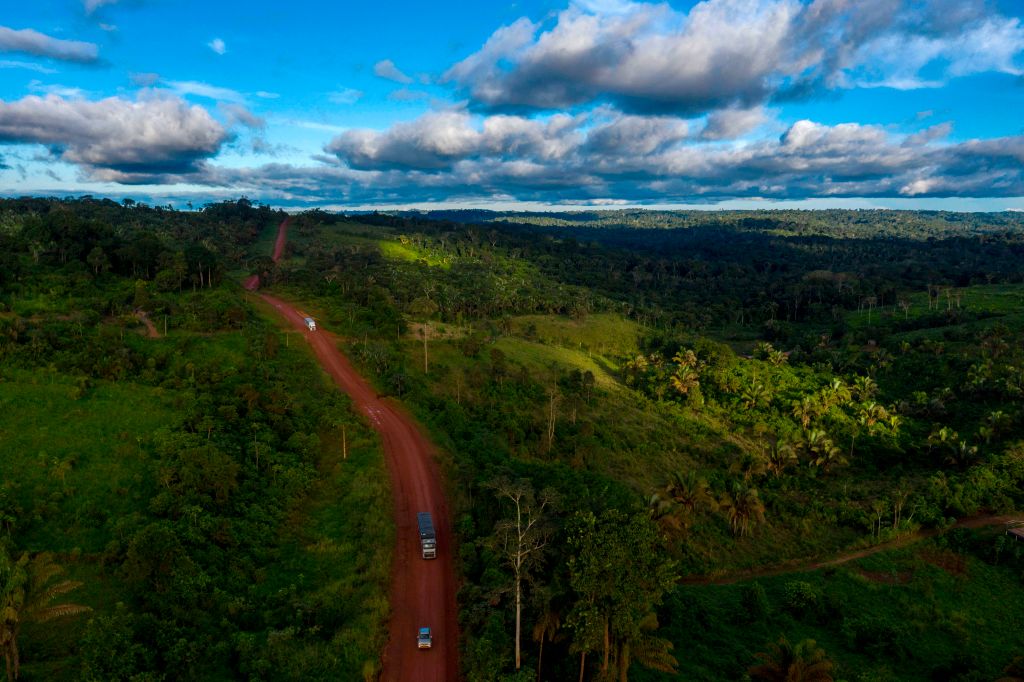 Aerial view of the Transamazonica Road (BR-230) near Medicilandia, Para State, Brazil on March 13, 2019. - According to the NGO Imazon, deforestation in the Amazonia increased in a 54% in January, 2019 -the first month of Brazilian President Jair Bolsonaro's term- compared to the same month of 2018. (MAURO PIMENTEL&mdash;AFP/Getty Images)