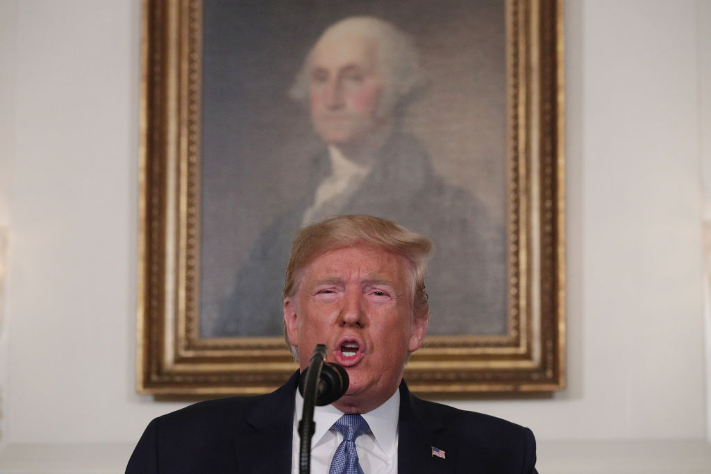 U.S. President Donald Trump makes remarks in the Diplomatic Reception Room of the White House August 5, 2019 in Washington, DC. President Trump delivered remarks on the mass shootings in El Paso, Texas, and Dayton, Ohio, over the weekend. (Alex Wong&mdash;Getty Images)