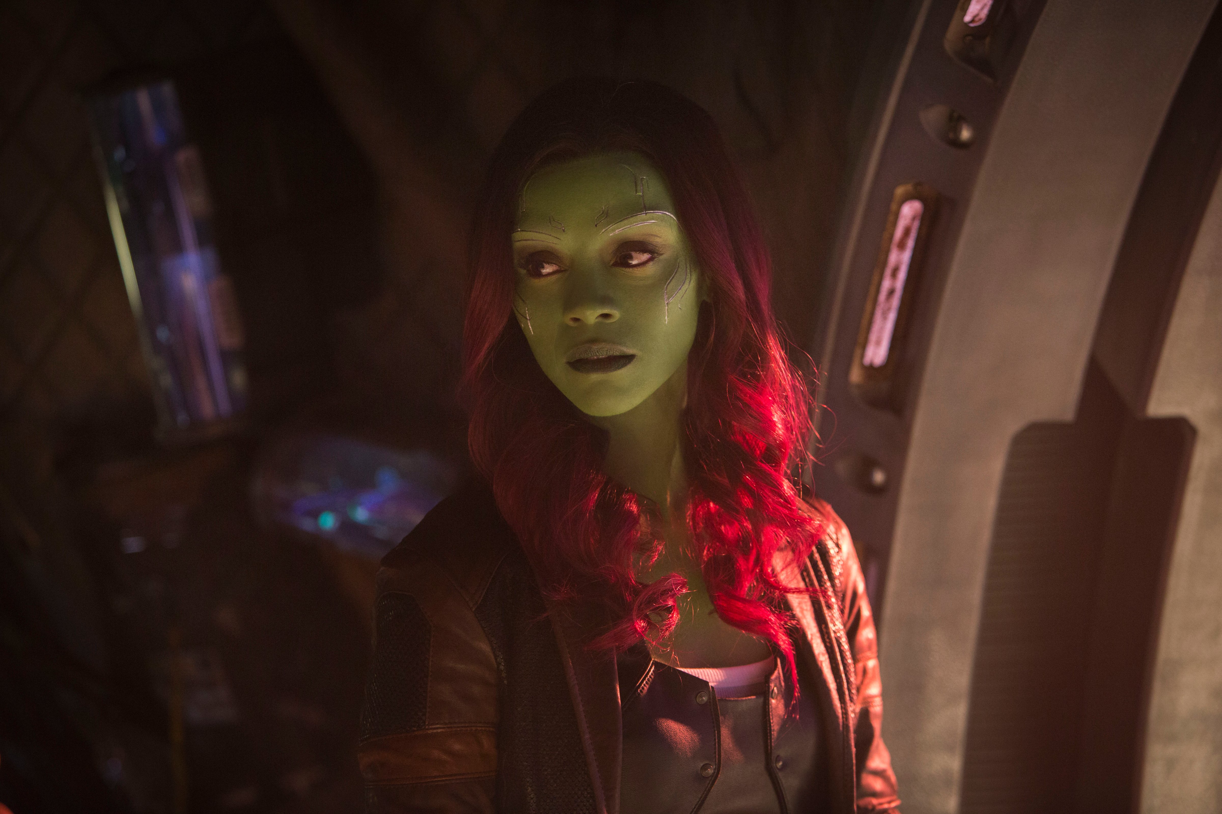 Gamora (Zoe Saldana) in <i>Avengers: Infinity War</i> (Chuck Zlotnick—Marvel Studios)