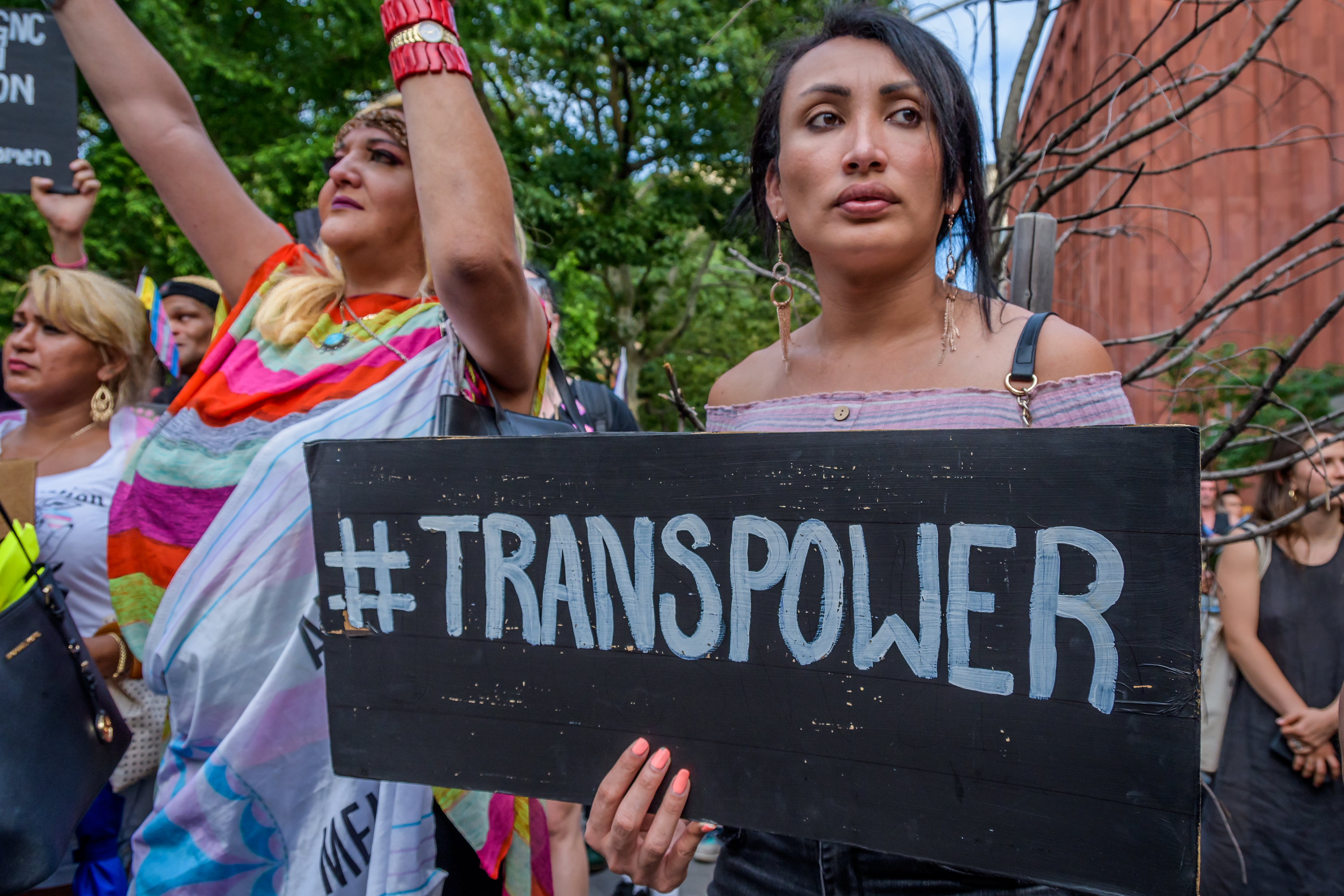 Trans, Gender Non-Conforming, Lesbian, Gay, Bi, and Two Spirit organizations and allies gathered at Washington Square Park in New York City on June 28, 2019, for the 15th Annual Trans Day of Action. (Erik McGregor—Pacific Press/LightRocket/Getty Images)