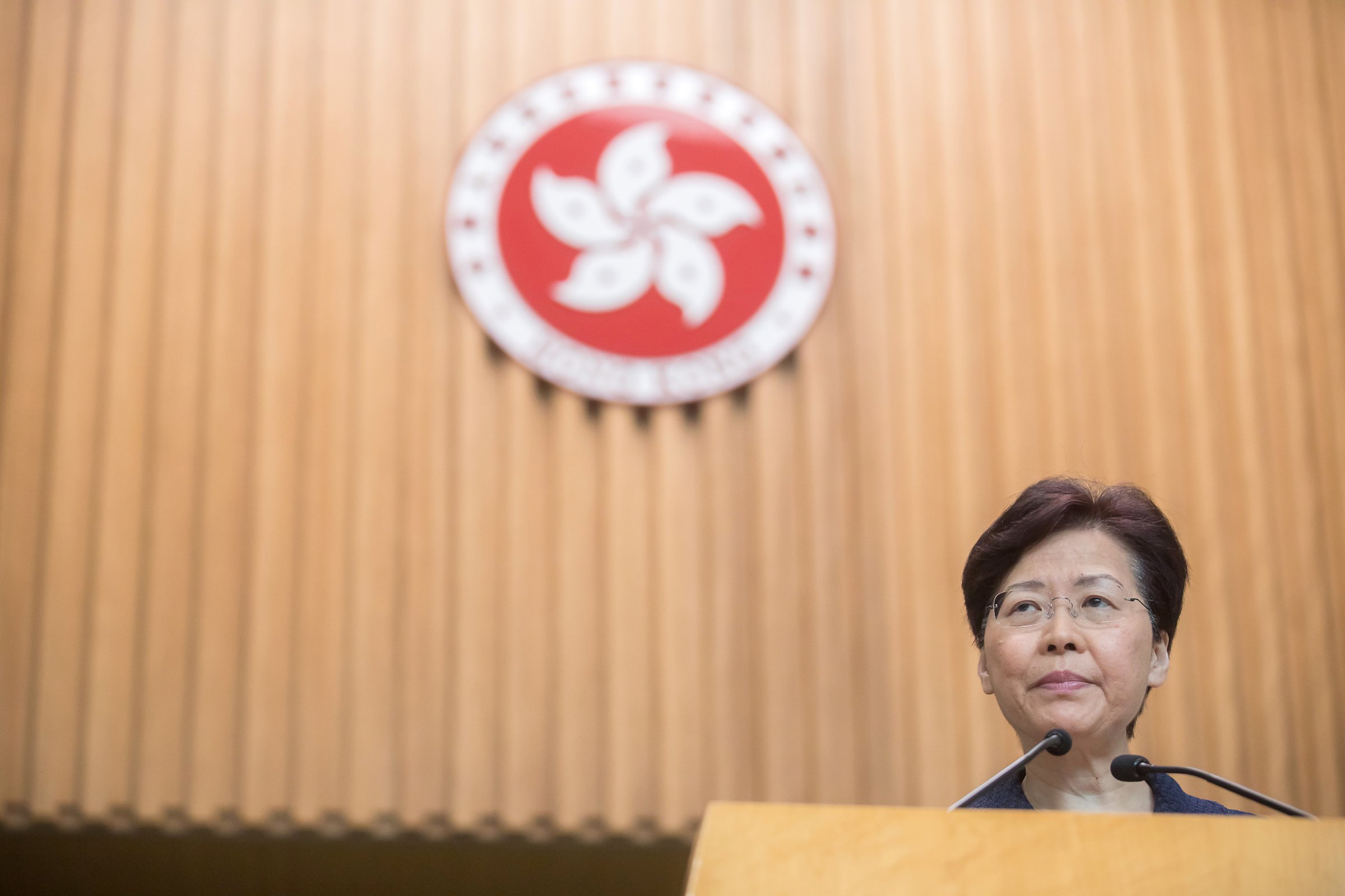 Hong Kong Chief Executive Carrie Lam News Conference Following Peaceful Mass March in Rain