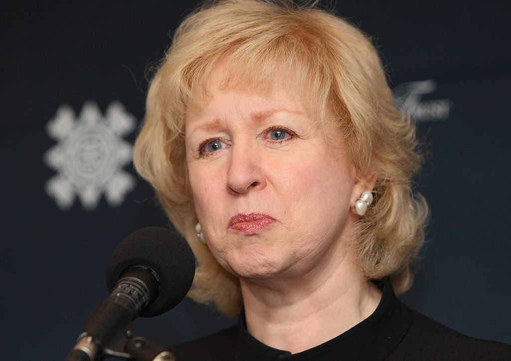Former Prime Minister of Canada  Kim Campbell takes questions at the International Women Leaders Global Security Initiative 16 November, 2007 in New York. (DON EMMERT—AFP/Getty Images)