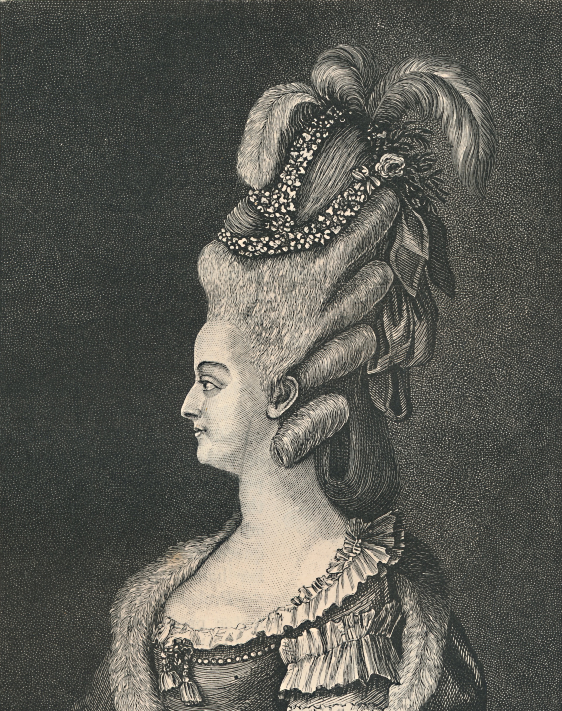 19th century illustration of Marie Antoinette (1755-1793) with elaborate hairstyle. (Getty Images)