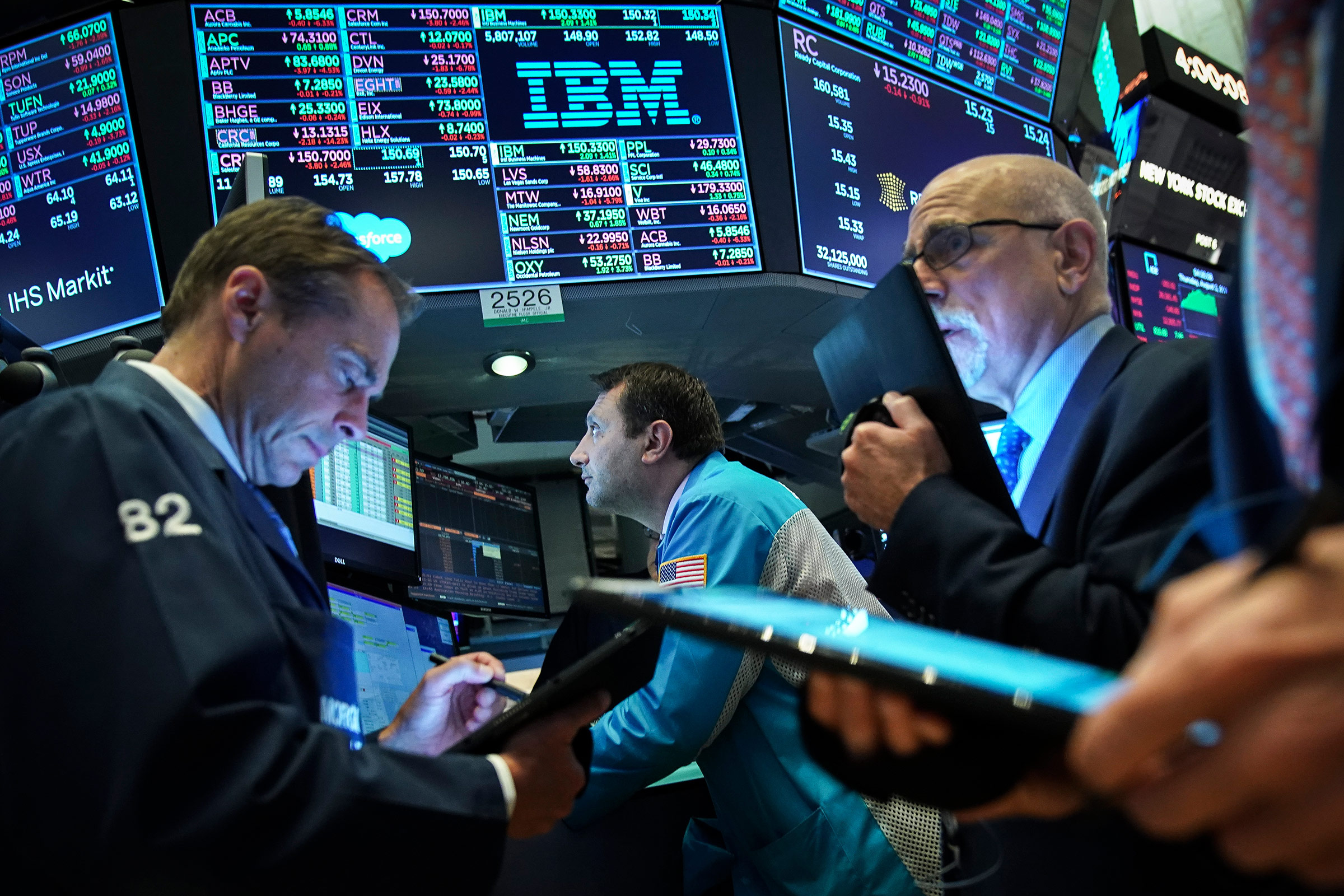 Traders and financial professionals work ahead of the closing bell on the floor of the New York Stock Exchange on Aug. 1, 2019 in New York City. Following large gains earlier in the day, U.S. markets dropped sharply after an afternoon tweet by U.S. President Donald Trump announcing his plans to impose a 10 percent tariff on an additional $300 billion worth of Chinese imports. (Drew Angerer—Getty Images)