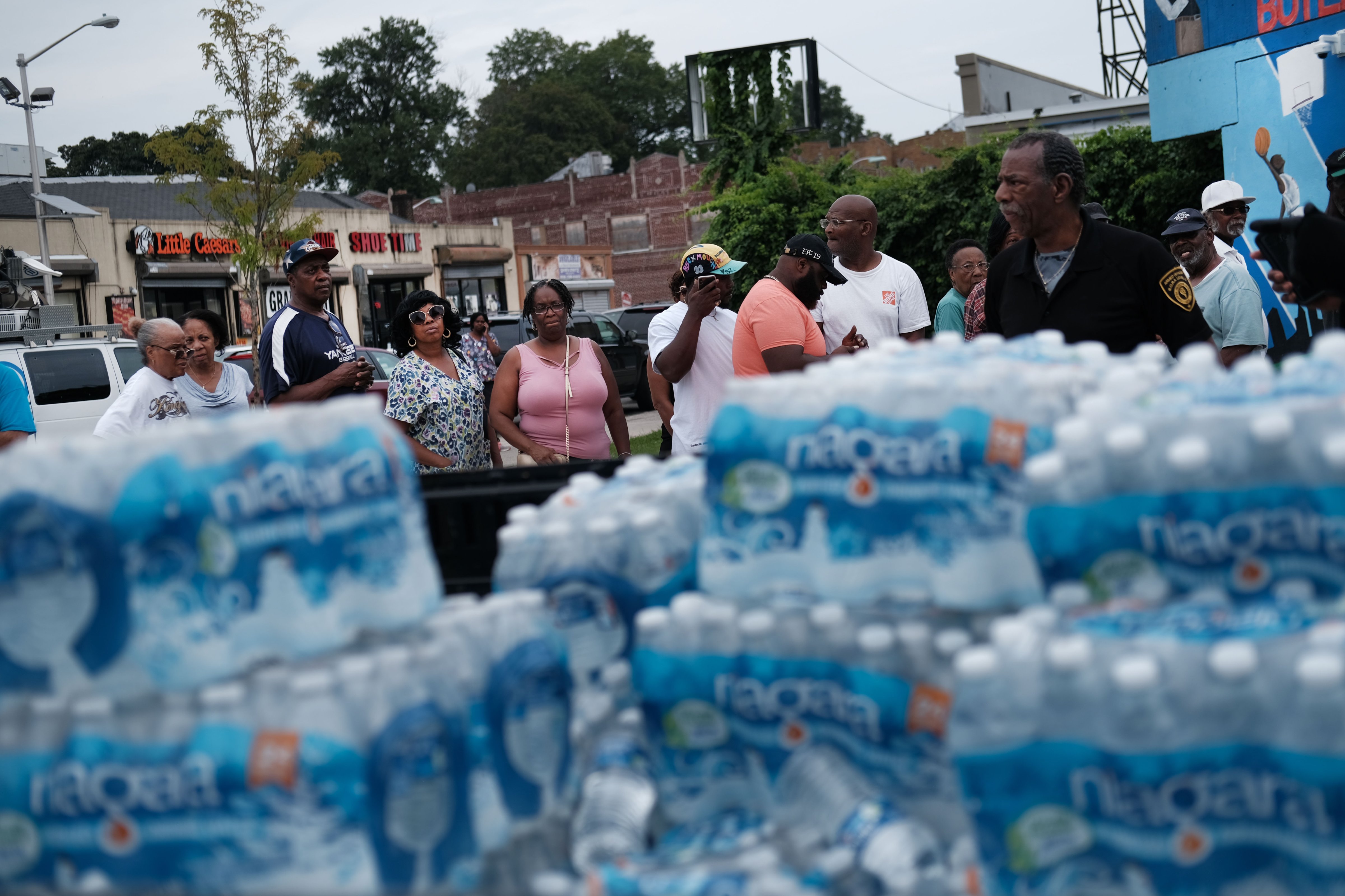 Bottled water is delivered to a recreation center on August 13, 2019 in Newark, New Jersey. Residents of Newark, the largest city in New Jersey, are to receive free water after lead was found in the tap water (Spencer Platt—Getty Images)