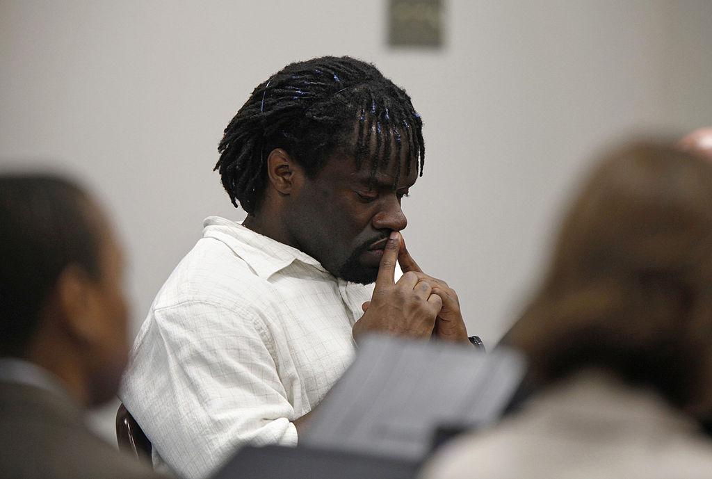 Death row inmate Marcus Robinson listening as Judge Greg Weeks found that racial bias played a role in his trial on Friday, April 20, 2012, in Fayetteville, North Carolina. (Shawn Rocco/Raleigh News/Observer/MCT—Getty Images)