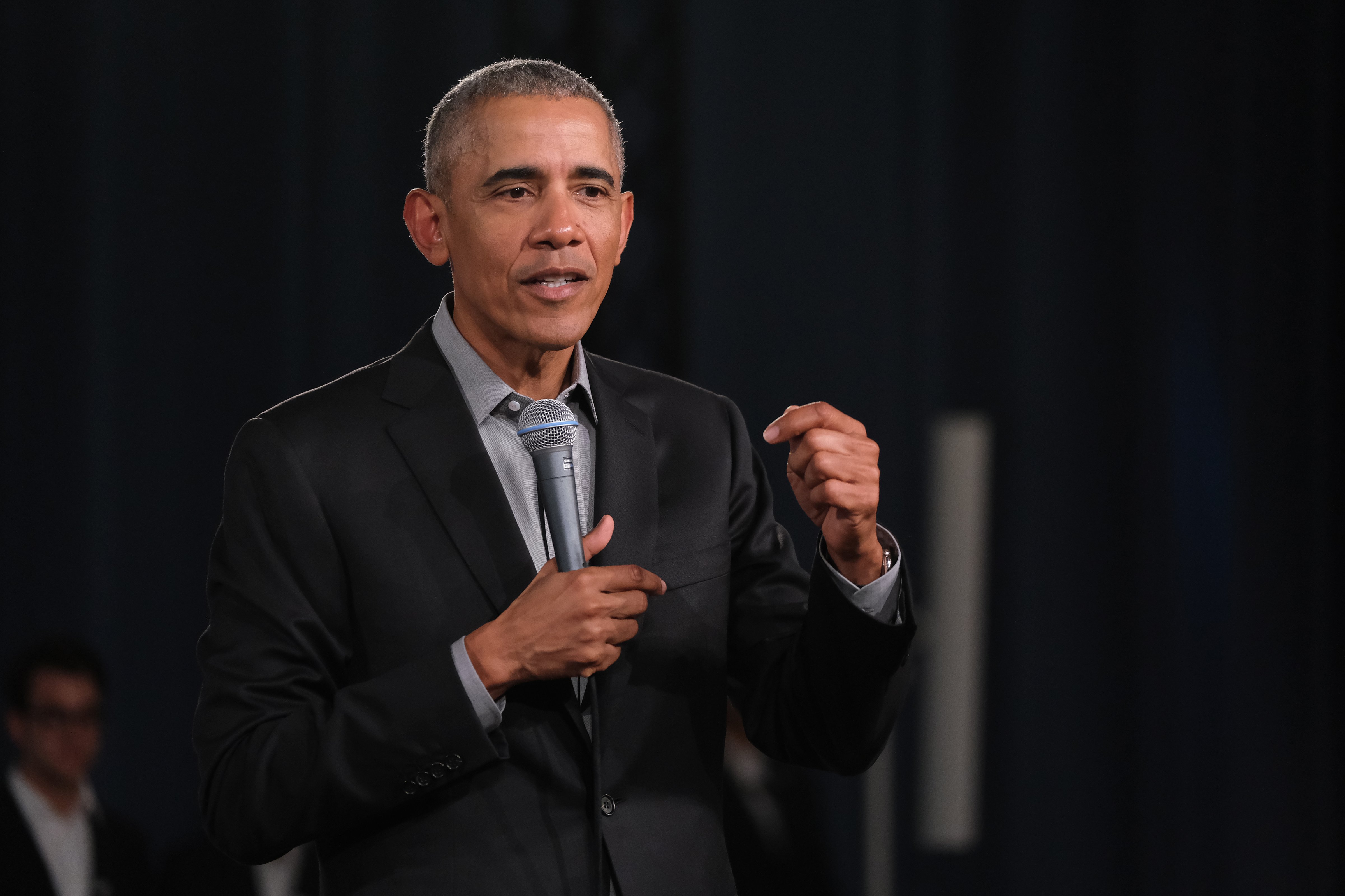Former U.S. President Barack Obama speaks to young leaders from across Europe in a Town Hall-styled session on April 06, 2019 in Berlin, Germany. (Sean Gallup—Getty Images)