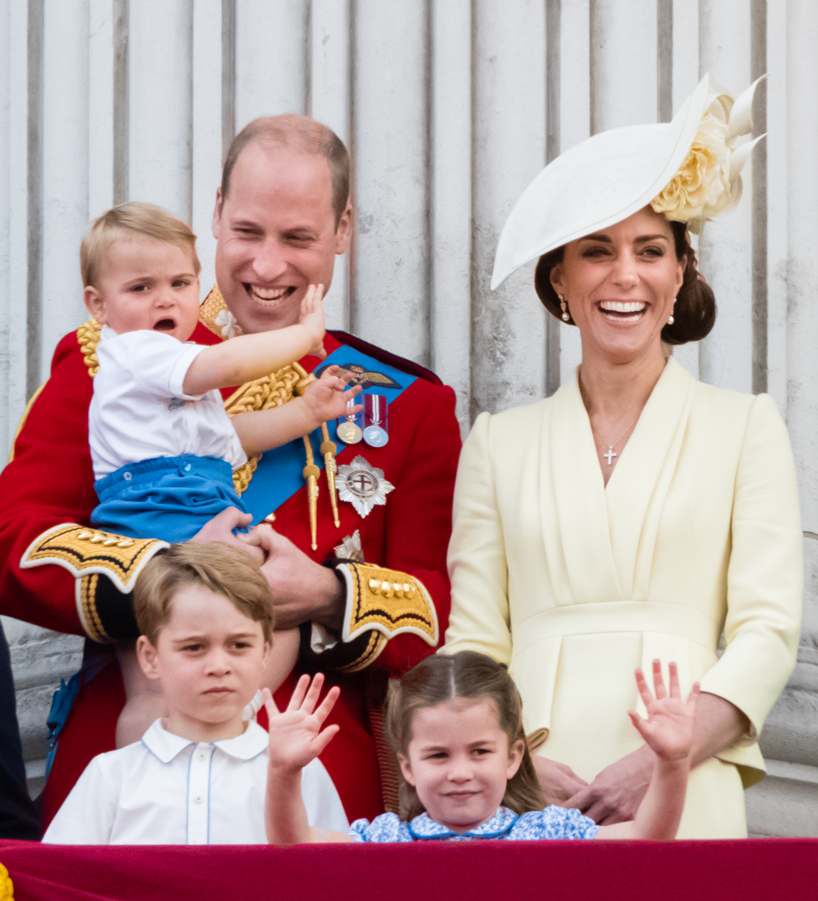 Prince Louis, Prince George, Prince William, Duke of Cambridge, Princess Charlotte  and Catherine, Duchess of Cambridge appear on the balcony during Trooping The Colour, the Queen's annual birthday parade, on June 08, 2019 in London, England. (Samir Hussein&mdash;WireImage)