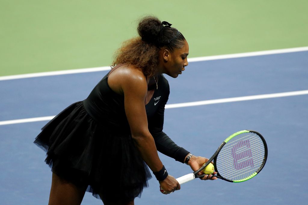 Serena Williams of USA competes against Naomi Osaka (not seen) of Japan during US Open 2018 women's final match on September 8, 2018 in New York, United States. (Mohammed Elshamy—Anadolu Agency/Getty Images)