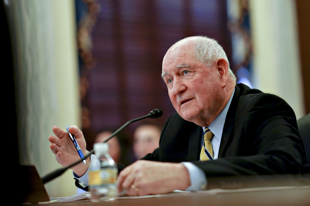 Sonny Perdue, U.S. secretary of agriculture, speaks during a Senate Agriculture, Nutrition and Forestry Committee hearing in Washington, D.C., U.S., on Thursday, Feb. 28, 2019. Perdue faced Wisconsin farmers, displeased with the trade war, on Wednesday. (Bloomberg&mdash;Bloomberg via Getty Images)