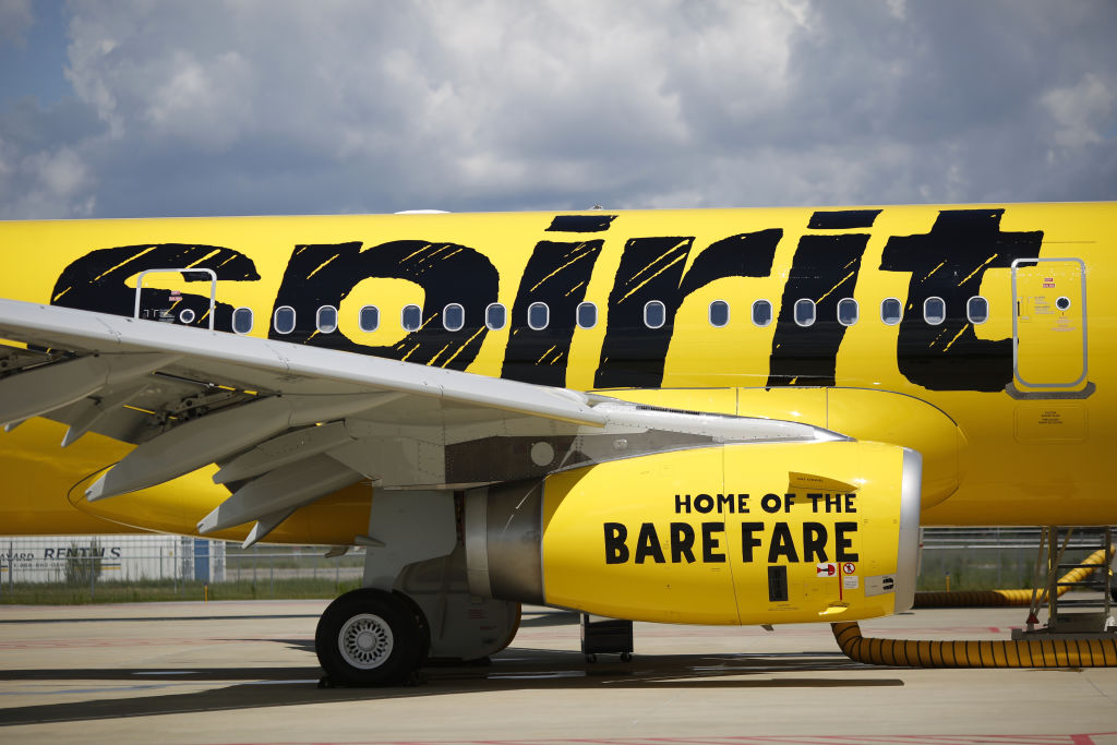 An Airbus SE A321 plane with a livery for Spirit Airlines Inc. is seen at the Airbus Final Assembly Line facility in Mobile, Alabama, U.S., on Wednesday, July 19, 2017. (Bloomberg&mdash;Bloomberg via Getty Images)
