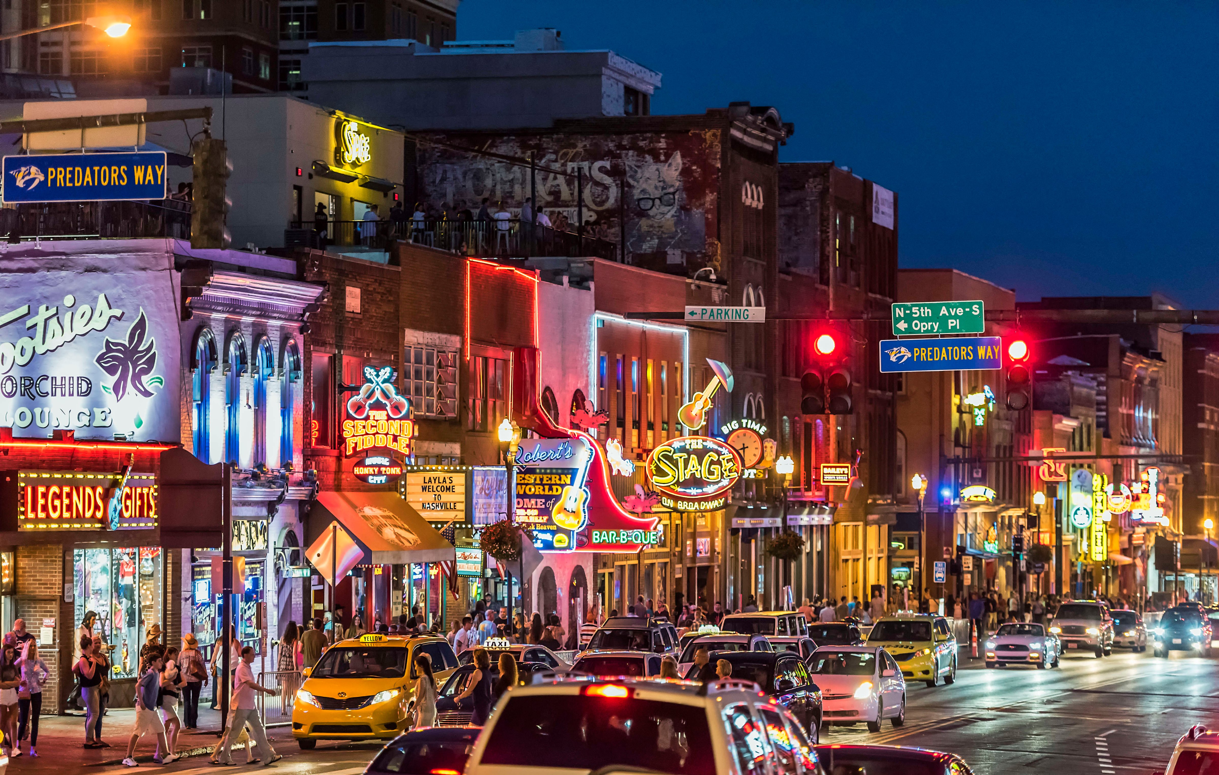 Country Music bars on Broadway in Nashville. (John Greim—LightRocket via Getty Images)