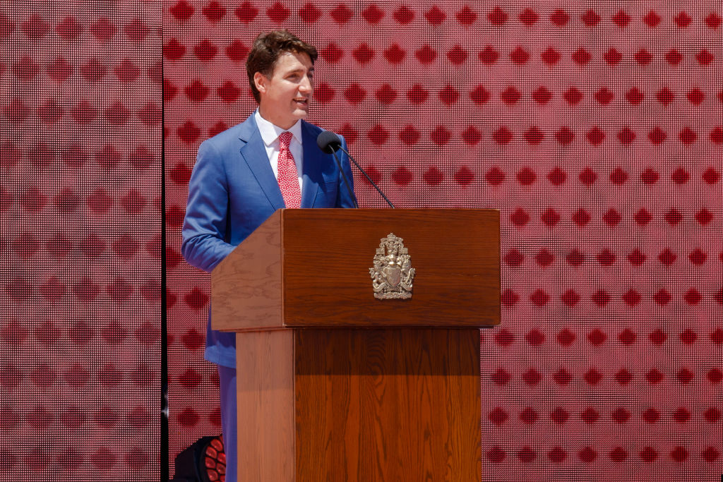 Canadian Prime Minister Justin Trudeau delivers remarks during Canada Day ceremonies at Parliament Hill on July 01, 2019 in Ottawa, Canada. (Mark Horton&mdash;Getty Images)
