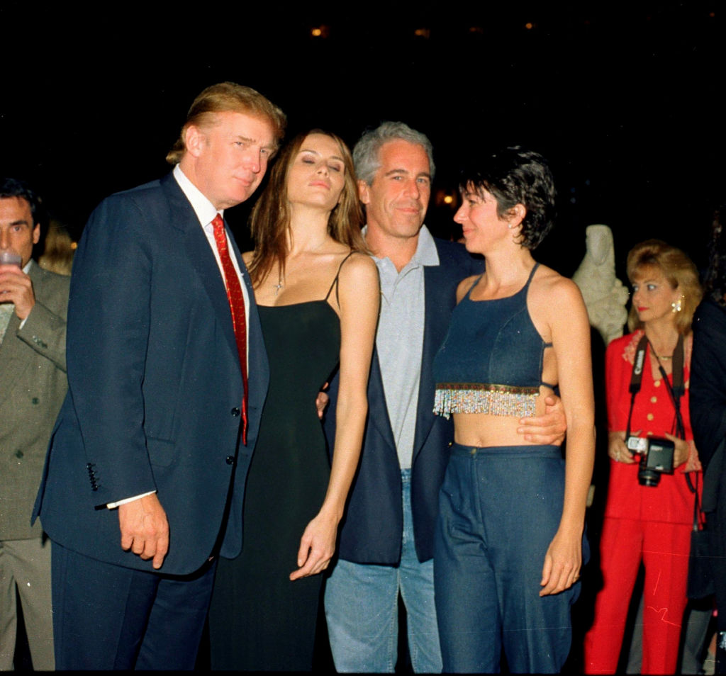 Donald Trump, Melania Knauss, Jeffrey Epstein and British socialite Ghislaine Maxwell pose together at the Mar-a-Lago club in Palm Beach, Florida on February 12, 2000. (Davidoff Studios Photography/Getty Images)