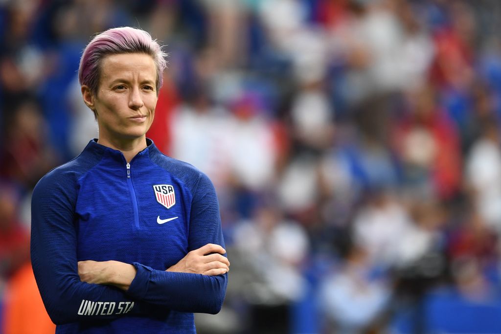 United States' forward Megan Rapinoe looks on during warm up prior to the  France 2019 Women's World Cup semi-final football match between England and USA, on July 2, 2019, at the Lyon Satdium in Decines-Charpieu, central-eastern France. (FRANCK FIFE&mdash;AFP/Getty Images)