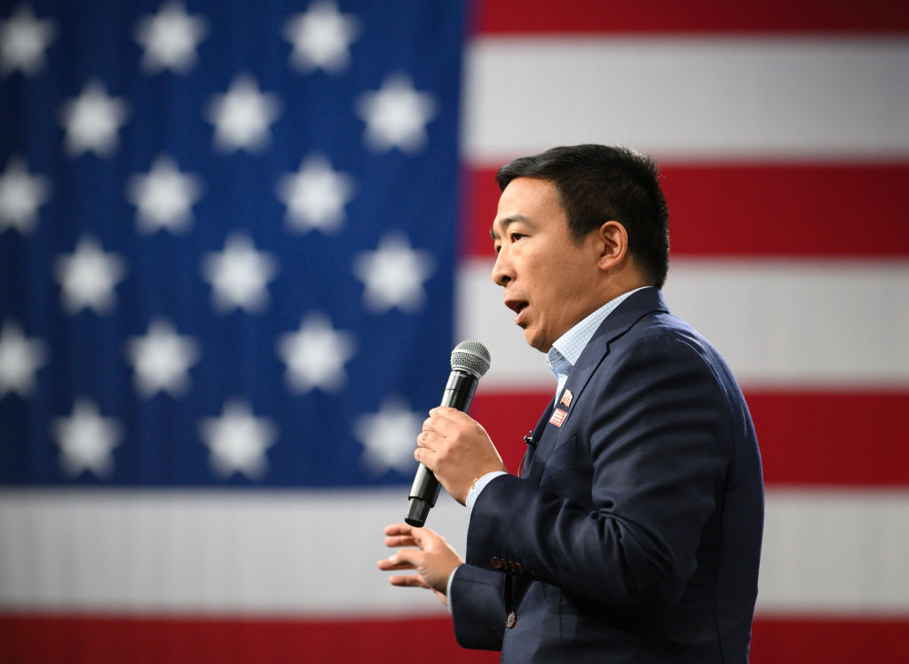 Democratic presidential candidate Andrew Yang speaks during a forum on gun safety at the Iowa Events Center on August 10, 2019 in Des Moines, Iowa. (Stephen Maturen&mdash;Getty Images)