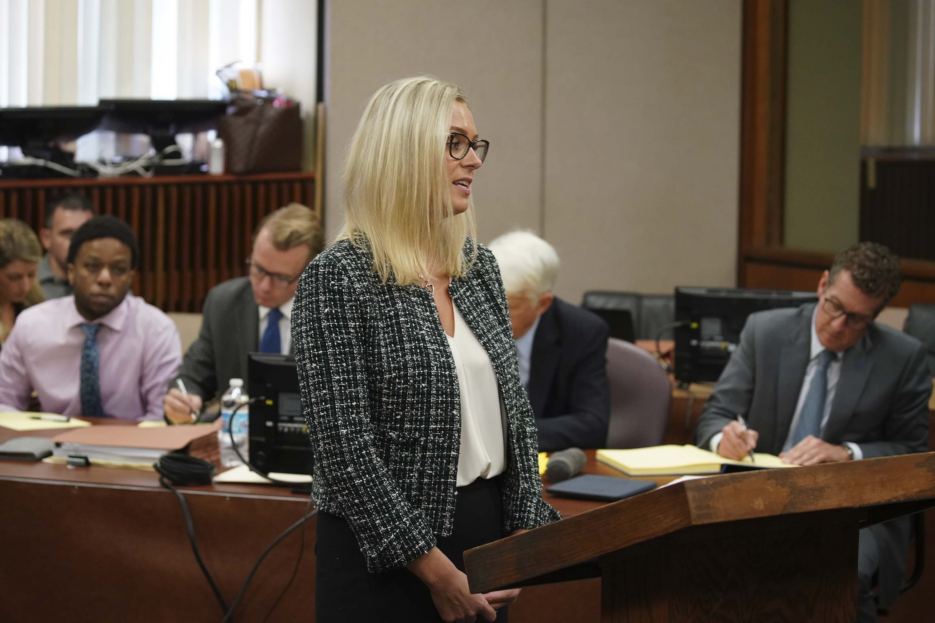 Assistant State's Attorney Margaret Hillmann makes opening statements in the trial of Corey Morgan for the murder of 9-year-old Tyshawn Lee at the Leighton Criminal Court building in Chicago on Tuesday, Sept. 17, 2019. (E. Jason Wambsgans—Chicago Tribune/AP)