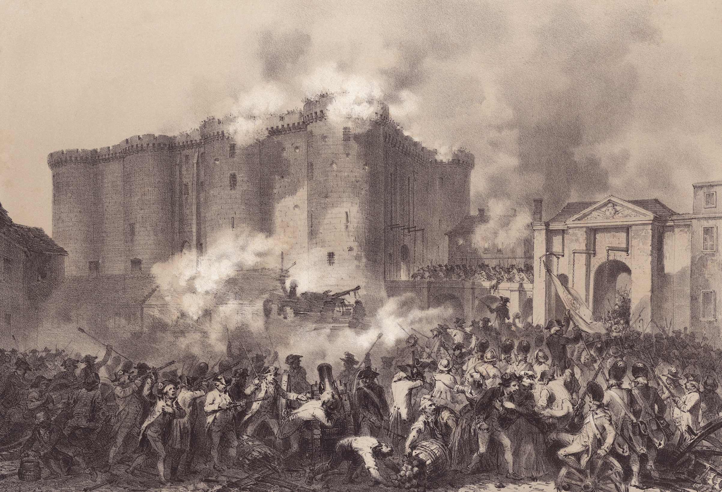 Lithograph of the the storming of the Bastille in on July 14, 1789. (adoc-photos/Corbis via Getty Images)
