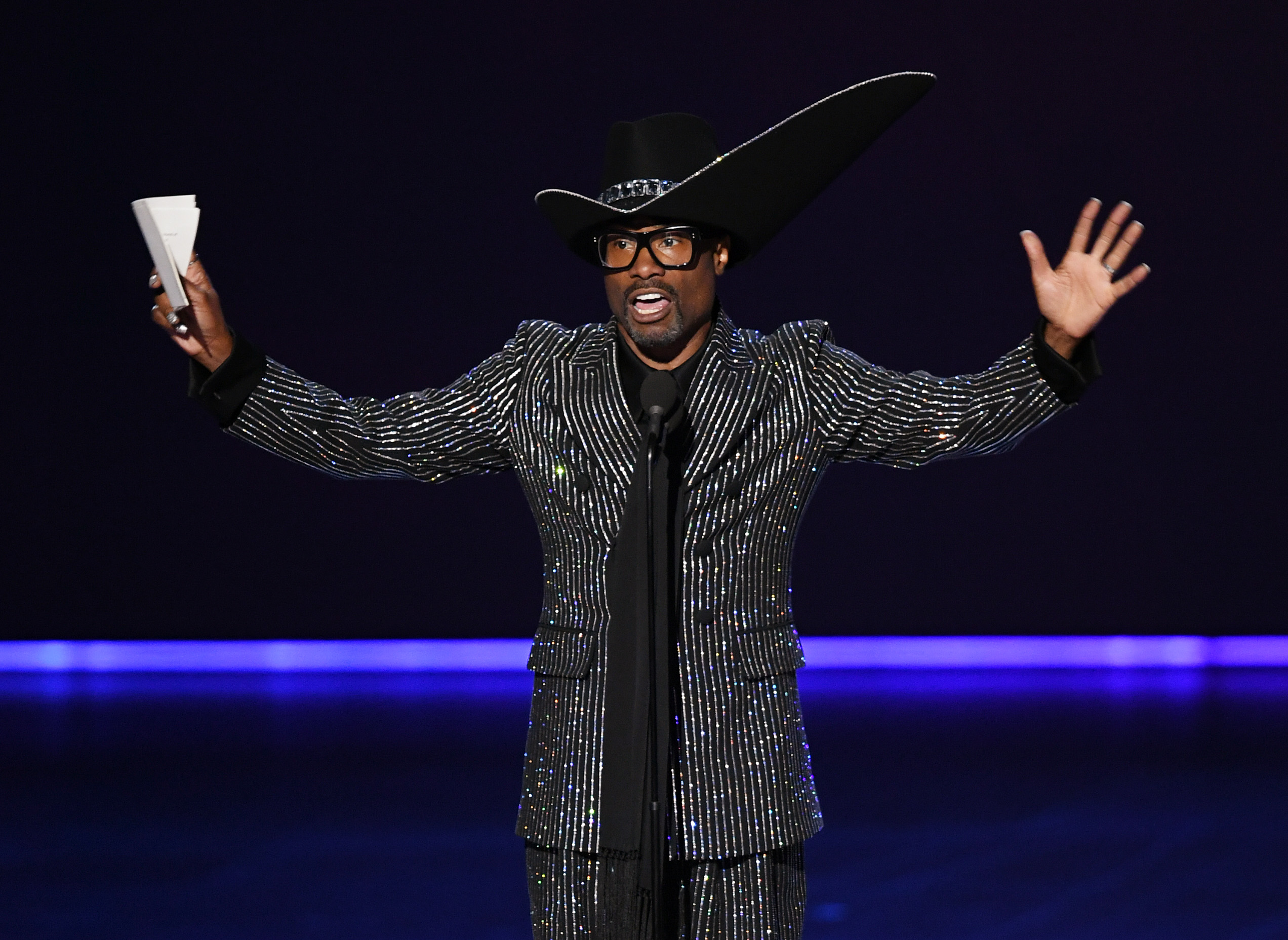 Billy Porter accepts the Emmy for Lead Actor in a Drama for 'Pose' at the 2019 Emmys. (Kevin Winter—Getty Images)