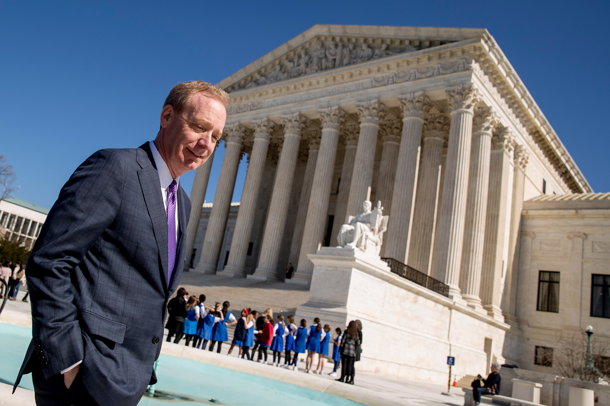 Brad Smith outside the Supreme Court in February 2018