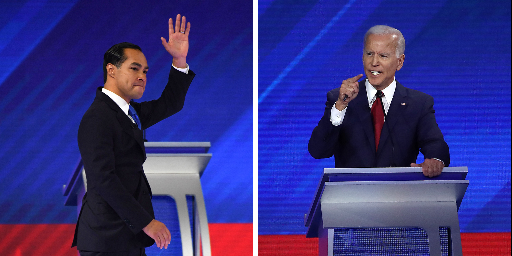 Democratic presidential hopeful former housing secretary Julian Castro and Democratic presidential candidate former Vice President Joe Biden (Robyn Beck—AFP/Getty Images; Win McNamee—Getty Images)