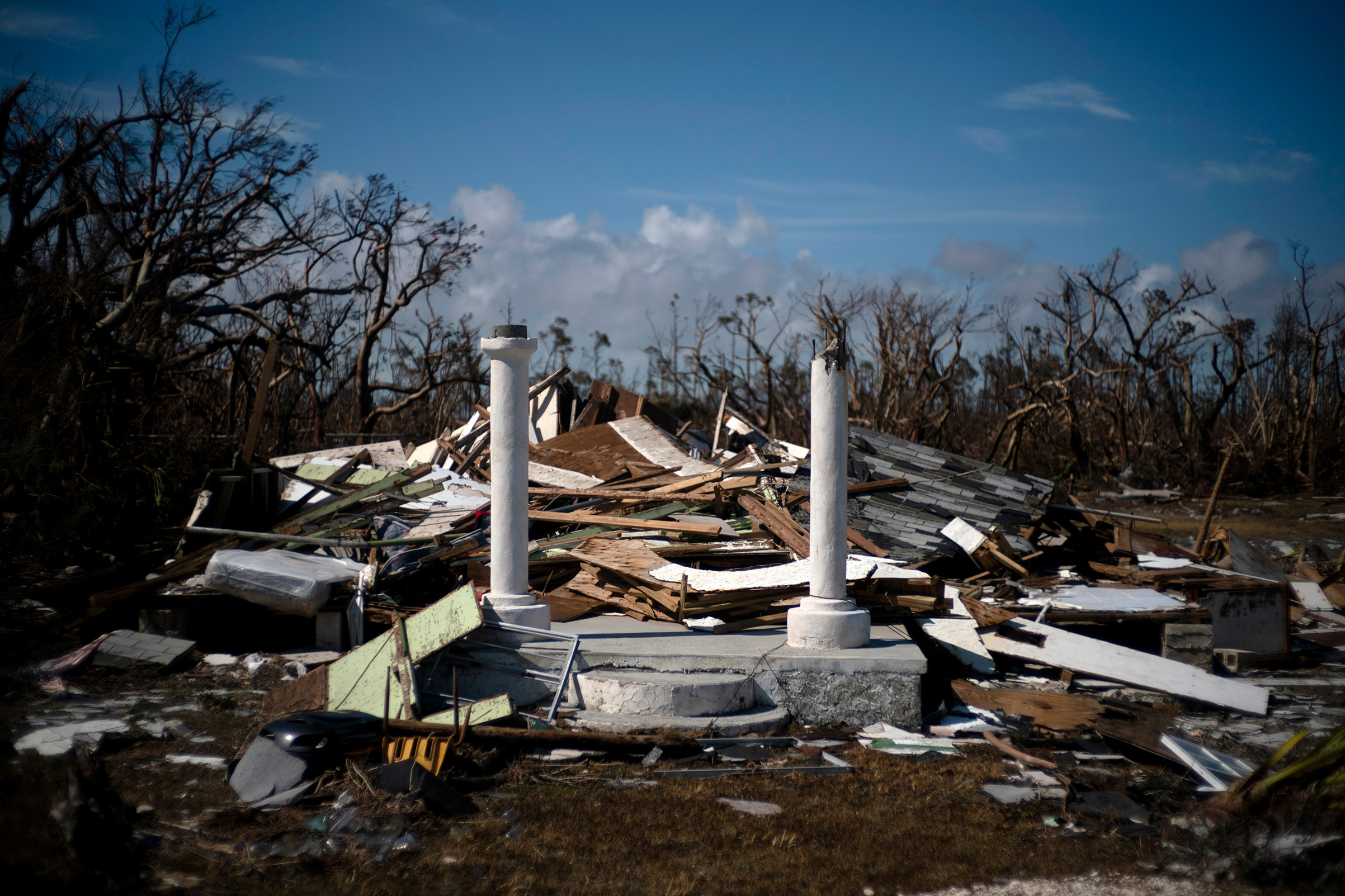 The portico of a house destroyed by Hurricane Dorian is the only thing that remains of the structure, destroyed by Hurricane Dorian, in High Rock, Grand Bahama, Bahamas, Sept. 5, 2019. (Ramon Espinosa—AP)
