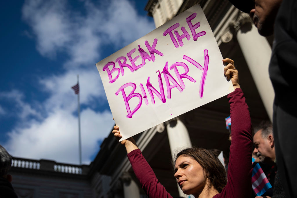 L.G.B.T. activists and their supporters rally in support of transgender people on the steps of New York City Hall, October 24, 2018 in New York City. (Drew Angerer—Getty Images)