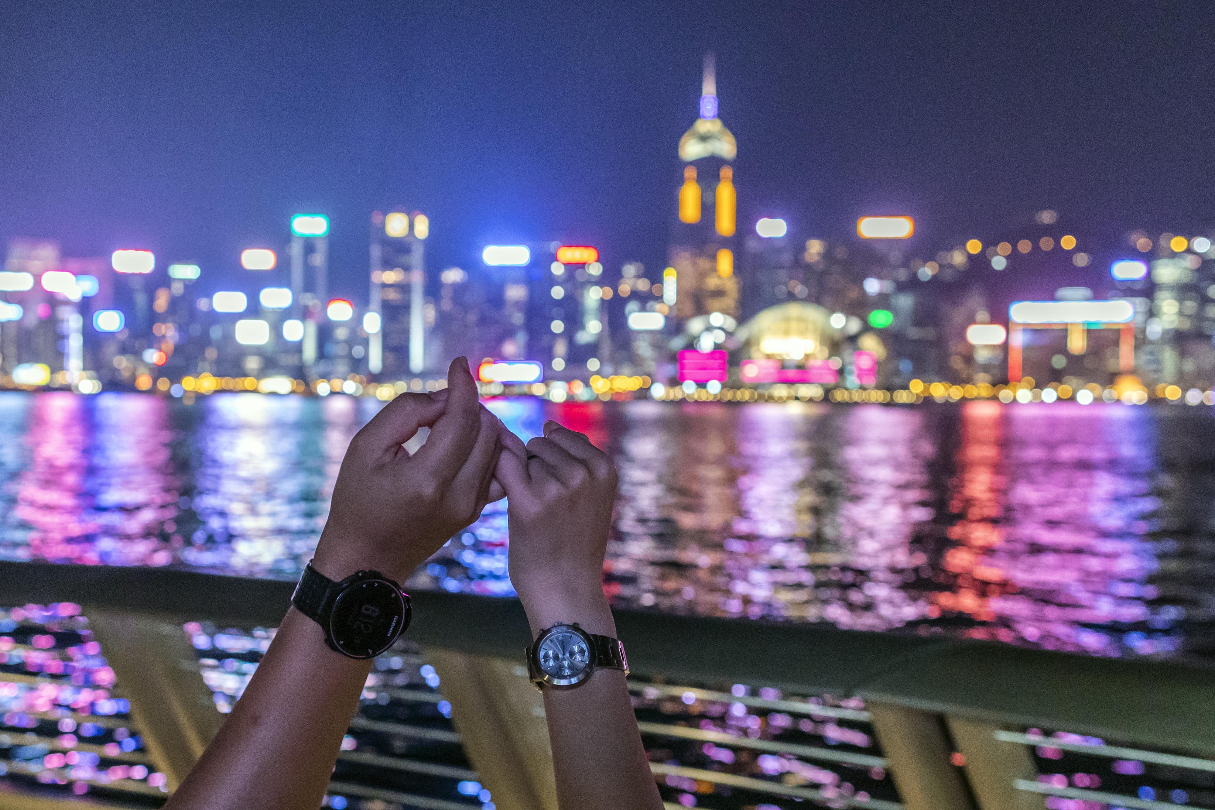 Demonstrators join hands to form a human chain during the Hong Kong Way event in the Tsim Sha Tsui district of Hong Kong, China, on Friday, Aug. 23, 2019. (Justin Chin/Bloomberg via Getty Images)