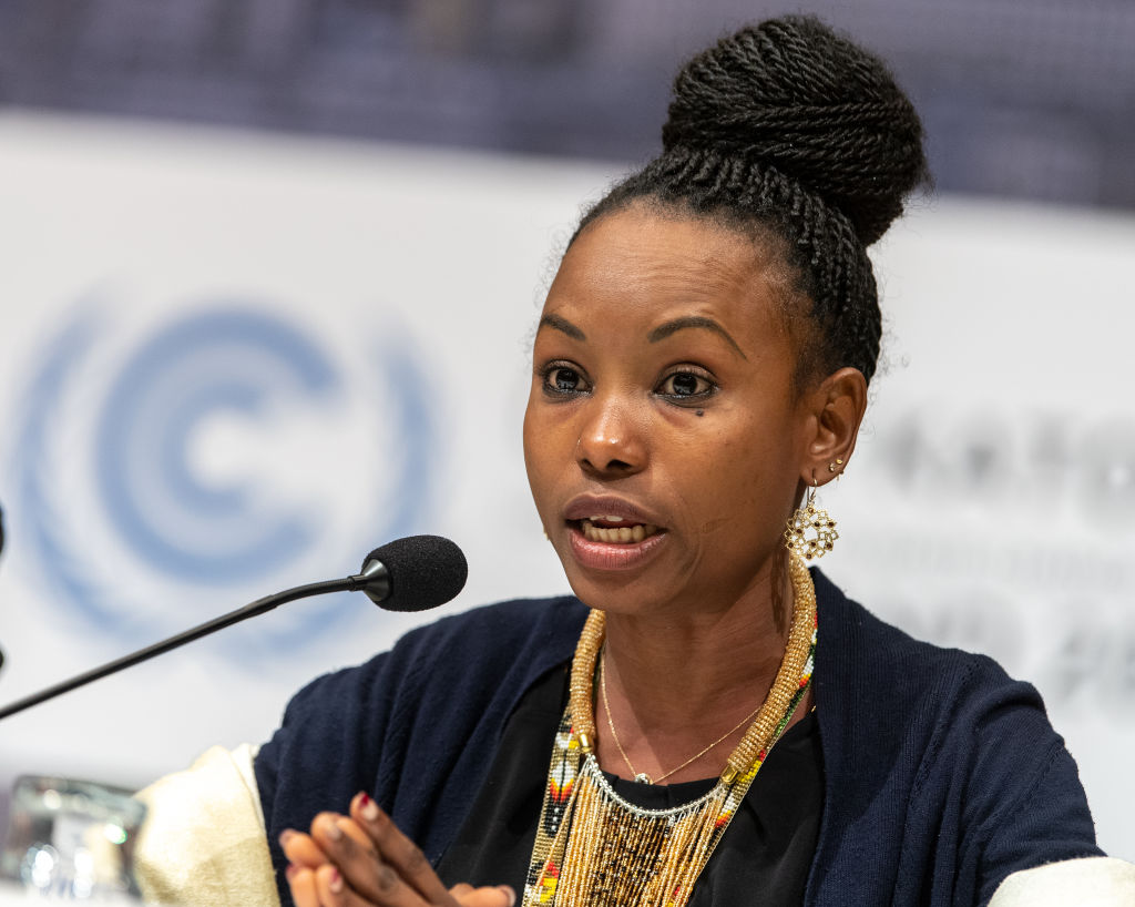 Hindou Oumarou Ibrahim of the African Indigenous Peoples Committee speaks at a press conference at the World Climate Summit. (Monika Skolimowska/picture alliance&mdash; Getty Image)
