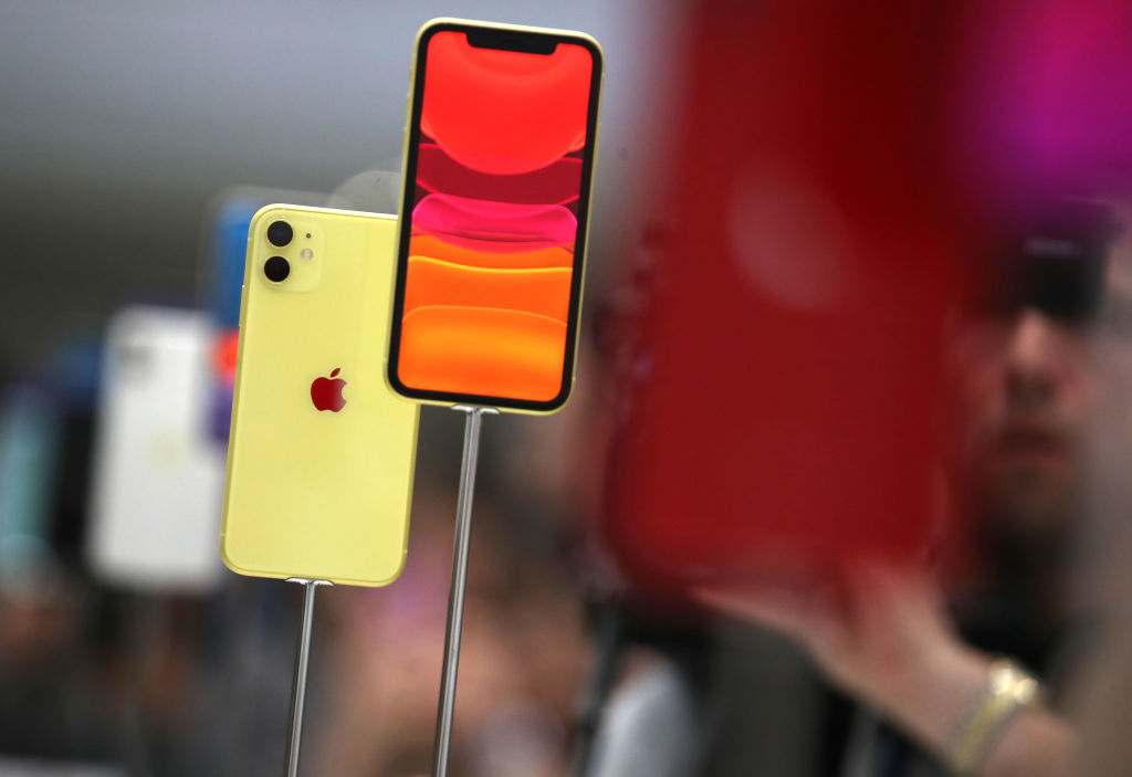 The new Apple iPhone 11 is displayed during a special event on September 10, 2019 in the Steve Jobs Theater on Apple's Cupertino, California campus.