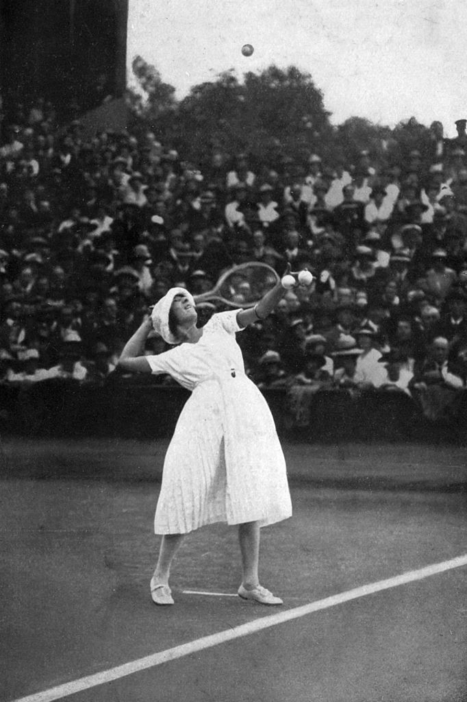 Suzanne Lenglen winning her first championship at Wimbledon, 1919, (1930).