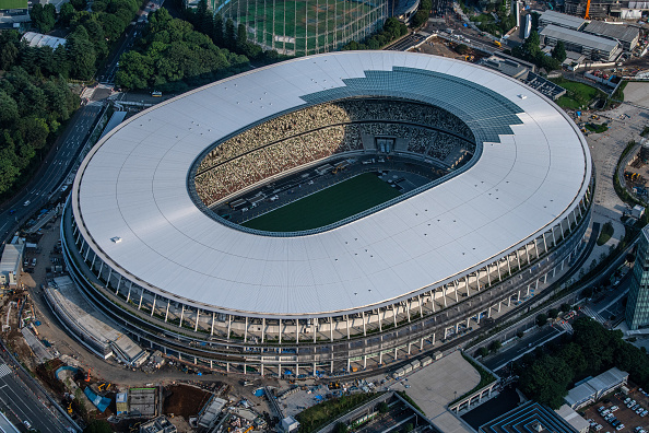 The New National Stadium, the main stadium for the Tokyo 2020 Olympics, is pictured on July 24, 2019 in Tokyo, Japan.