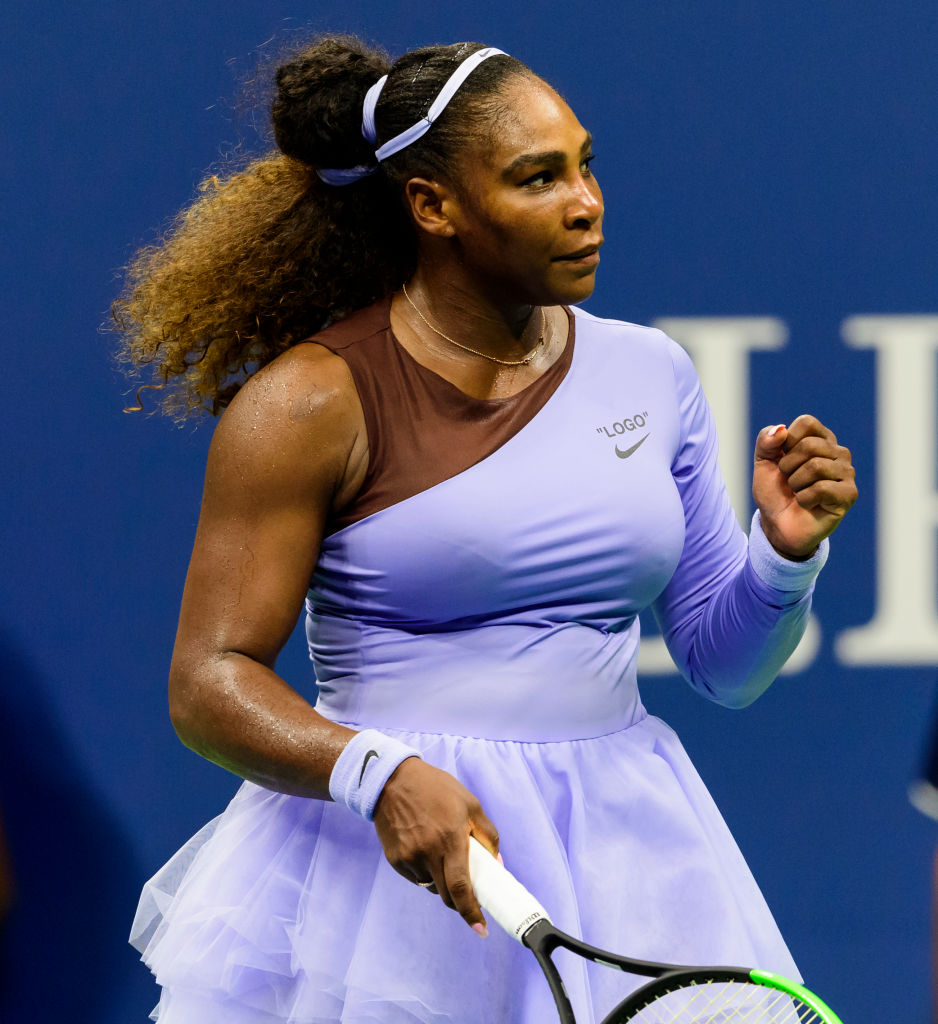 Serena Williams wearing a tennis outfit designed by Virgil Abloh and designed in conjunction with Nike, in the second round of the U.S. Open at the USTA Billie Jean King National Tennis Centre on Aug. 28, 2018 in New York City. (TPN—Getty Images)