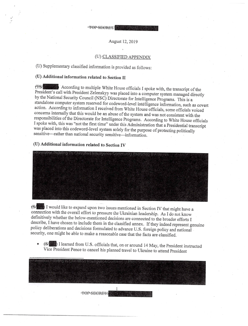 The text of page 8 of the whistleblower complaint lodged against President Donald Trump