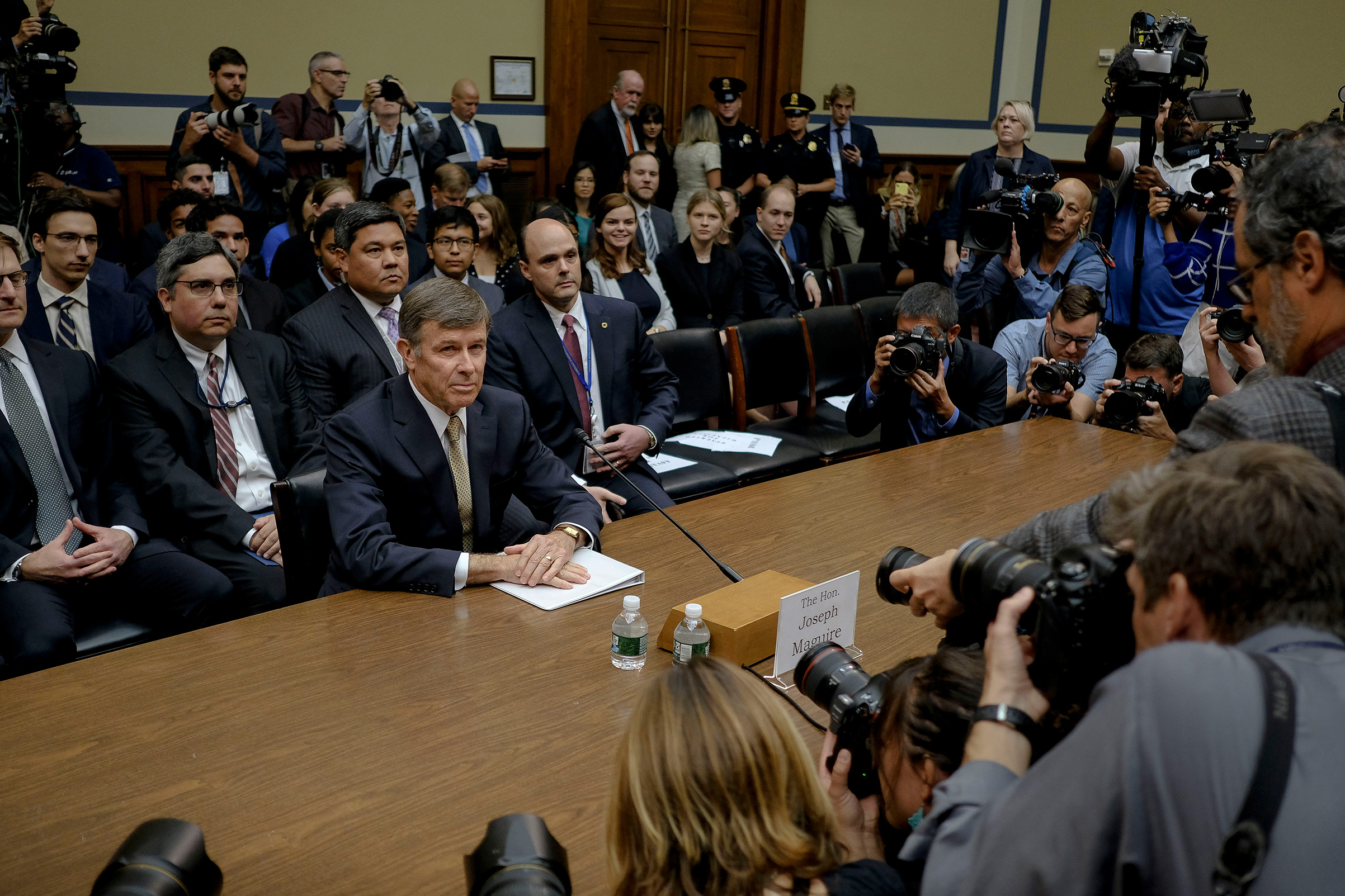 Acting Director of National Intelligence Joseph Maguire enters the House Intelligence Permanent Select Committee hearing room to testify on the whistleblower at the Rayburn House Office Building on Capitol Hill in Washington, D.C. on Sept. 26, 2019. (Gabriella Demczuk for TIME)