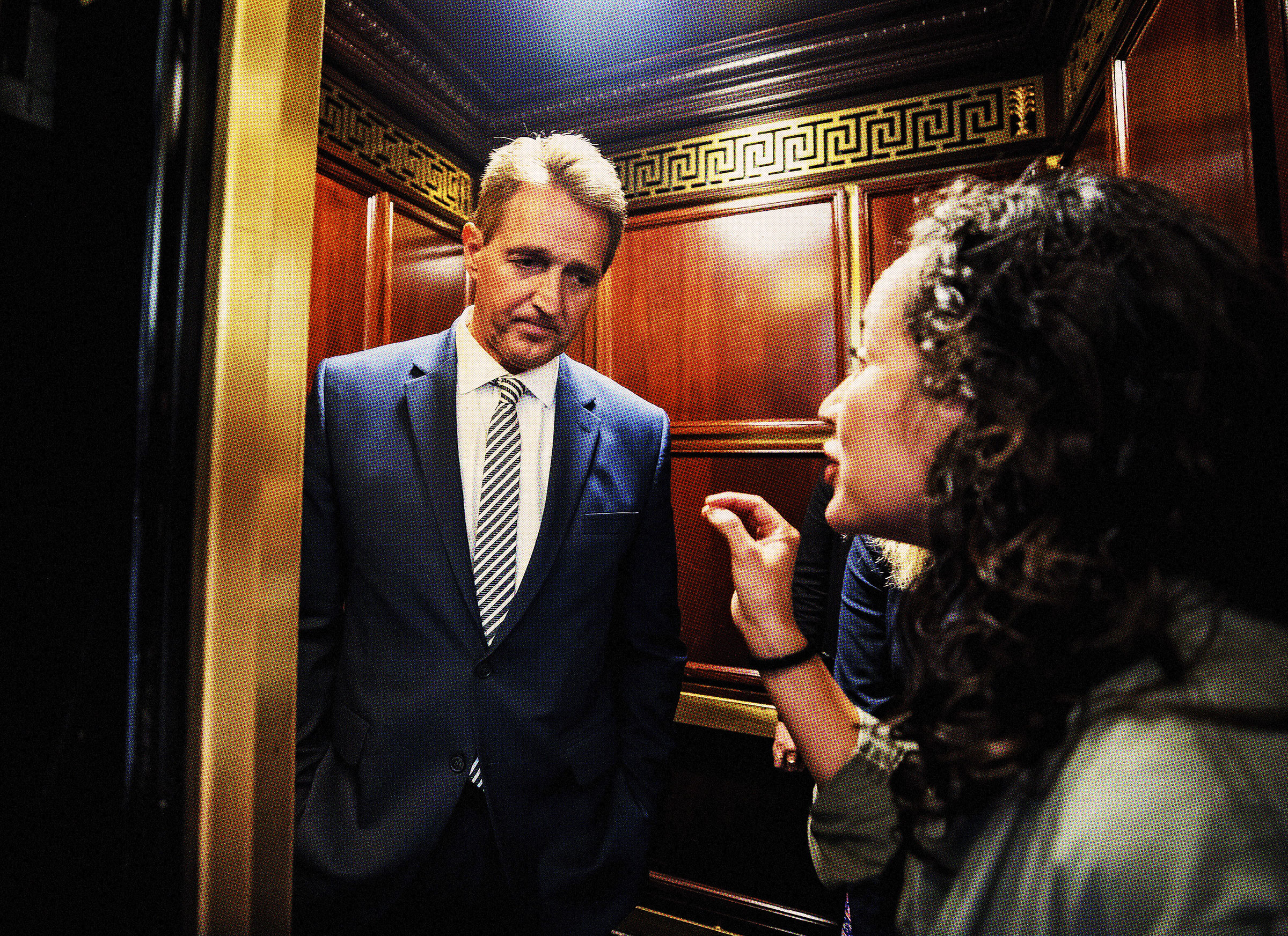 Archila confronts Flake on Sept. 28, 2018, as she and Gallagher (not pictured) beg him not to confirm Kavanaugh (Photo-Illustration by Sean McCabe for TIME; Source Photo: Jim Lo Scalzo—EPA-EFE/Shutterstock)